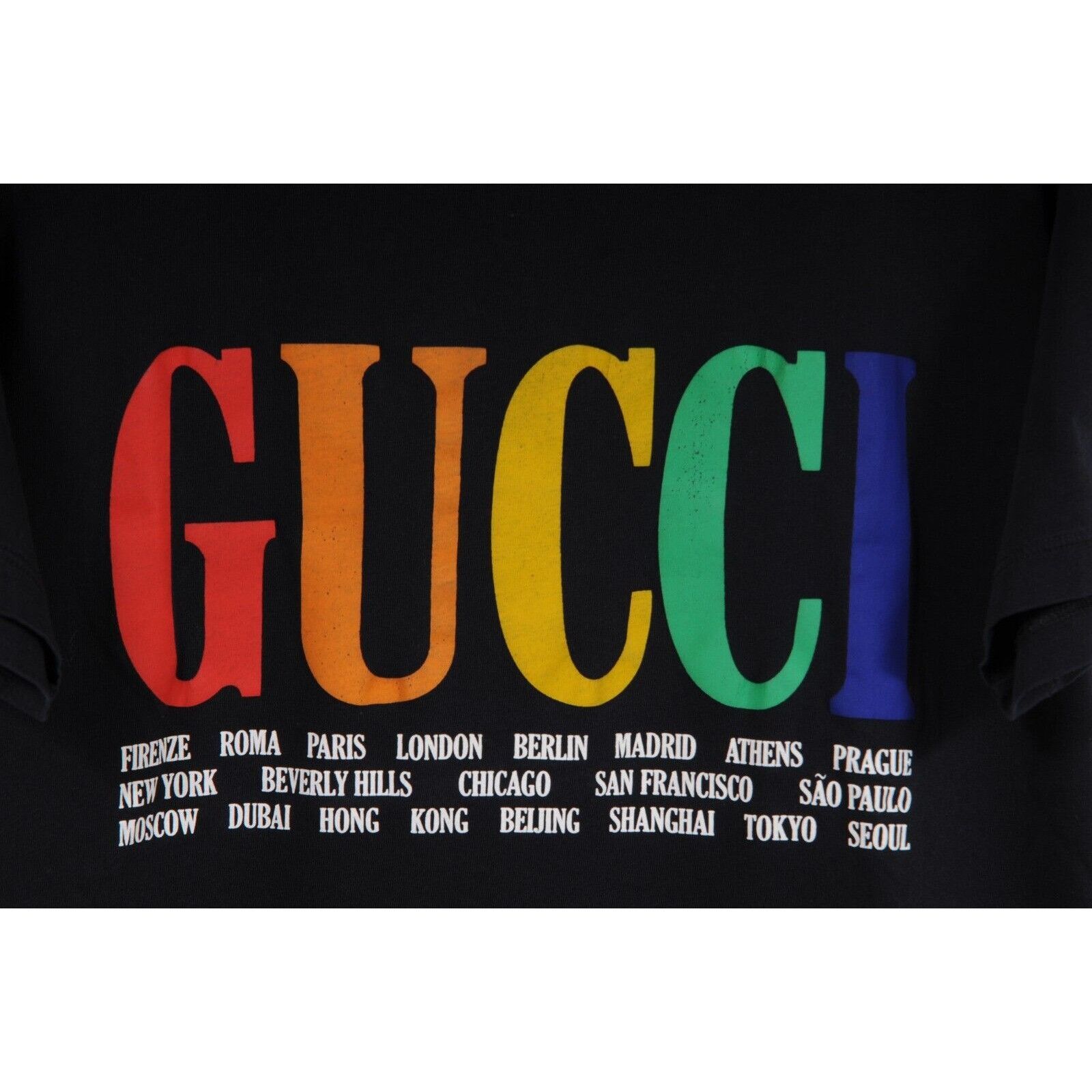 Gucci Logo Cities T Shirt Black Rainbow Size US M / EU 48-50 / 2 - 3 Thumbnail
