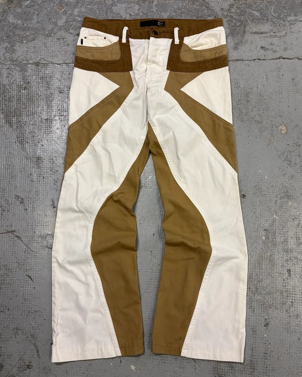 Just Cavalli SS2004 Cavalli Beige & White Calm Sahara Contrast Pants Size US 30 / EU 46 - 1 Thumbnail