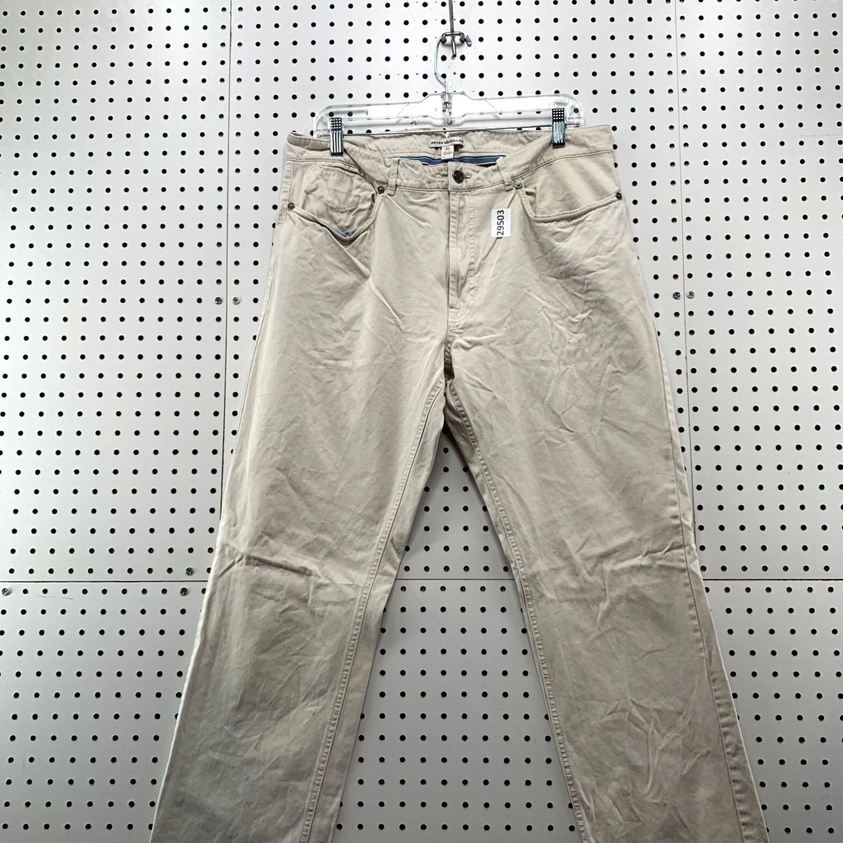 Peter Millar Peter Millar Chino Pants Men 35x33 Beige Micro Striped Flat Front Pima Cotton Size US 35 - 2 Thumbnail