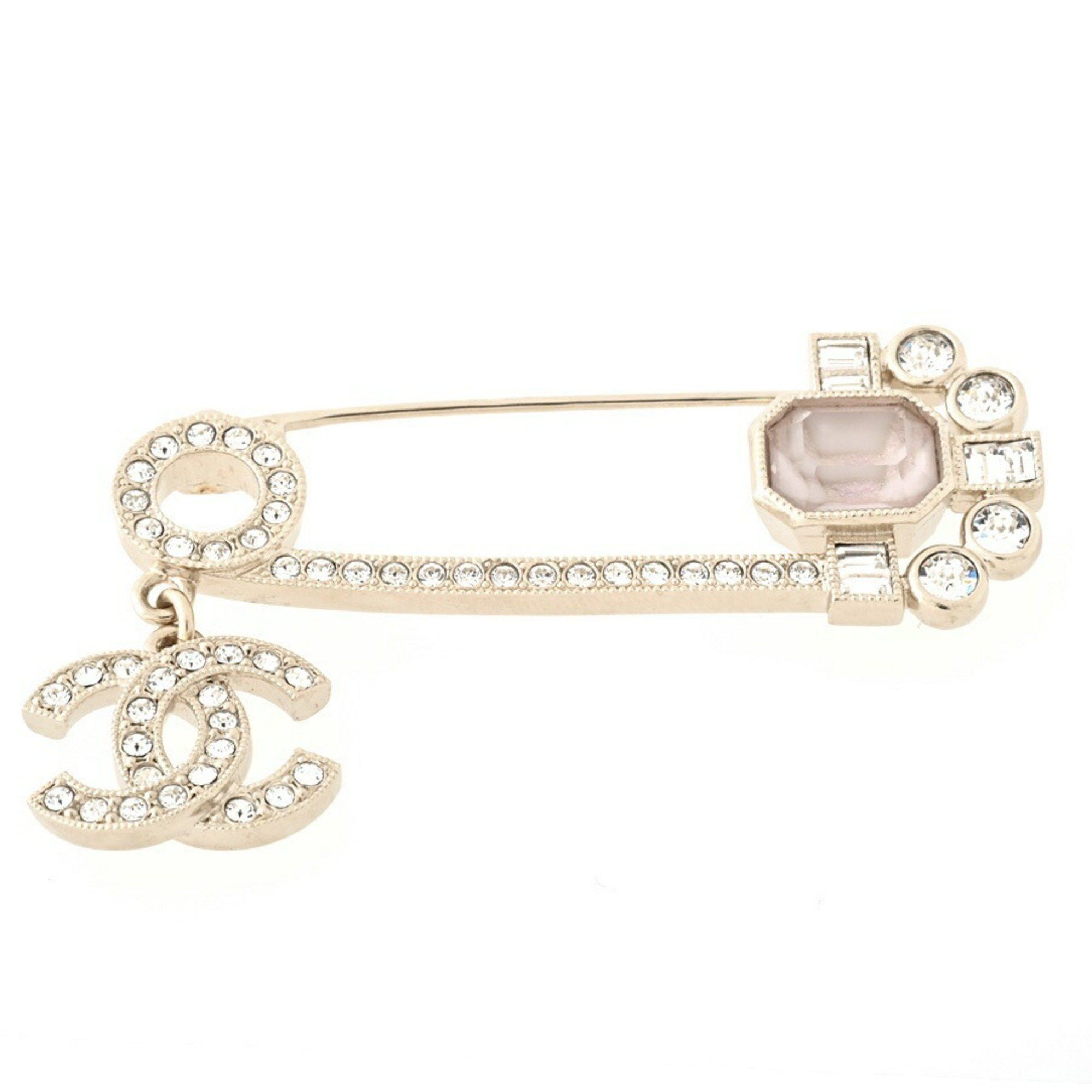 image of Chanel Cocomark Pin Brooch C22B Ab9344 Rhinestone S-154897 in Gold, Women's