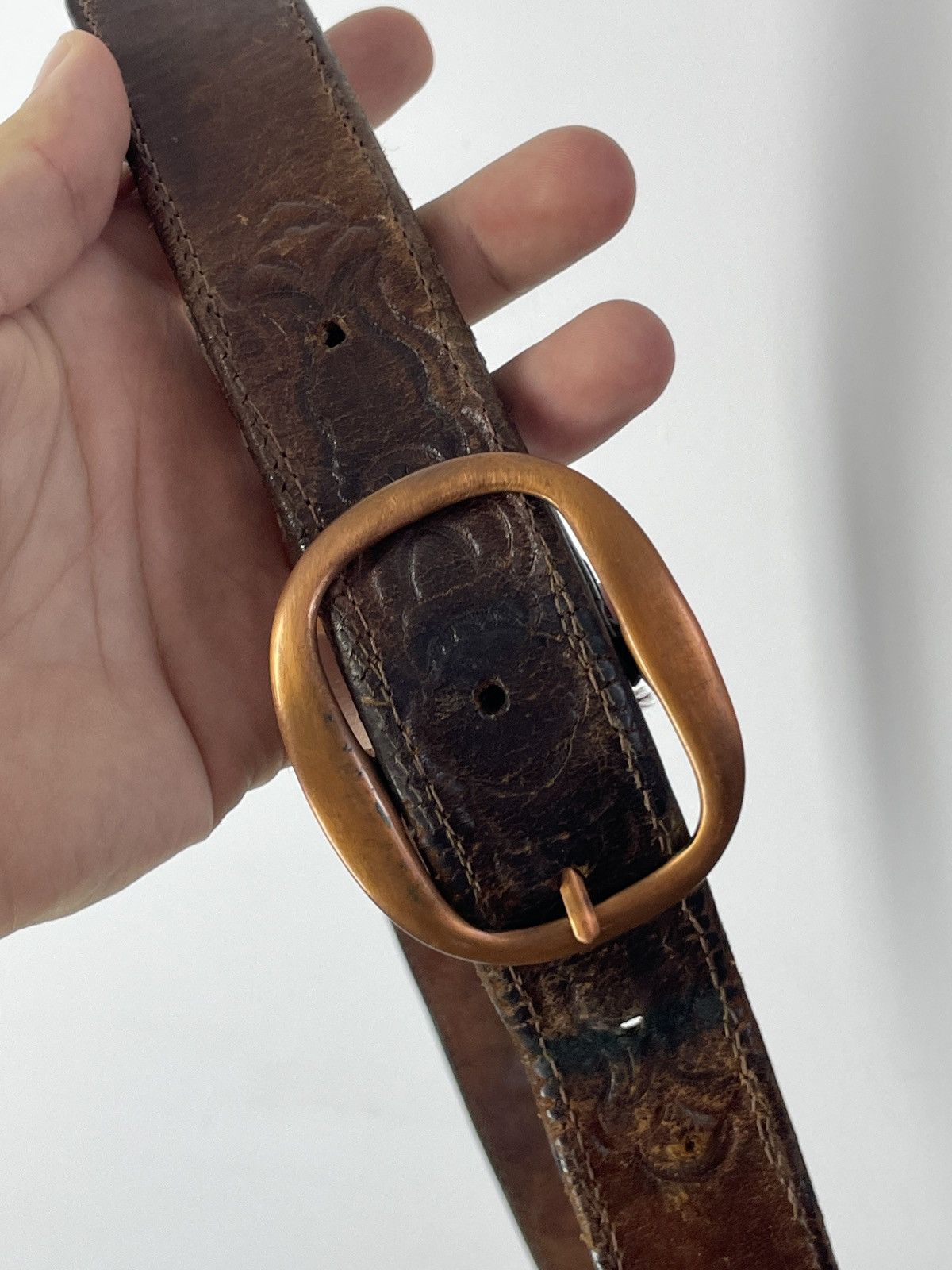 Vintage Solid Brass Vintage leather belt Size ONE SIZE - 1 Thumbnail