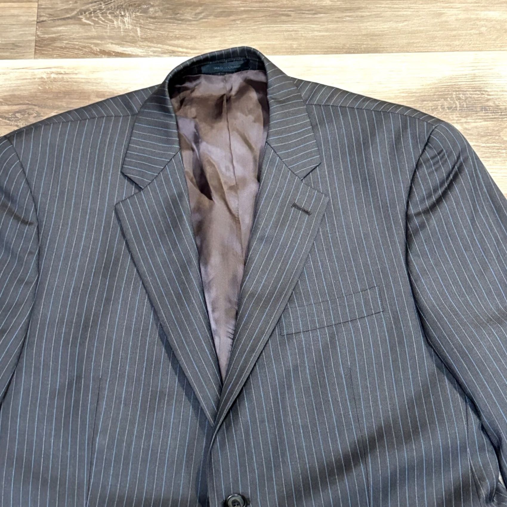 Ralph Lauren Lauren Ralph Lauren Blazer Mens 40S Brown Pinstripe 100% Wool 2 Button Jacket Short Notch 4-Button Sleeve-Front Single-Breasted Boy Mens Size 40R - 5 Thumbnail