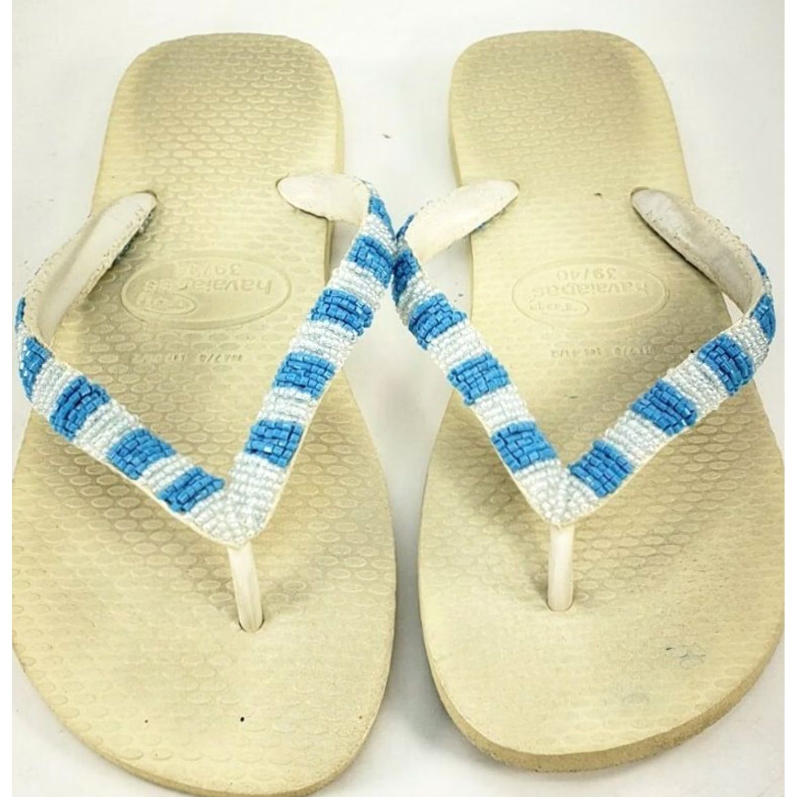 Vintage VINTAGE? No — Havaianas Flip Flops Women’s US Sz 7/8 Blue White Beaded Straps Sandal Women 7/8 Blue White Beaded Straps Casual Comfort Size US 7 / IT 37 - 2 Thumbnail