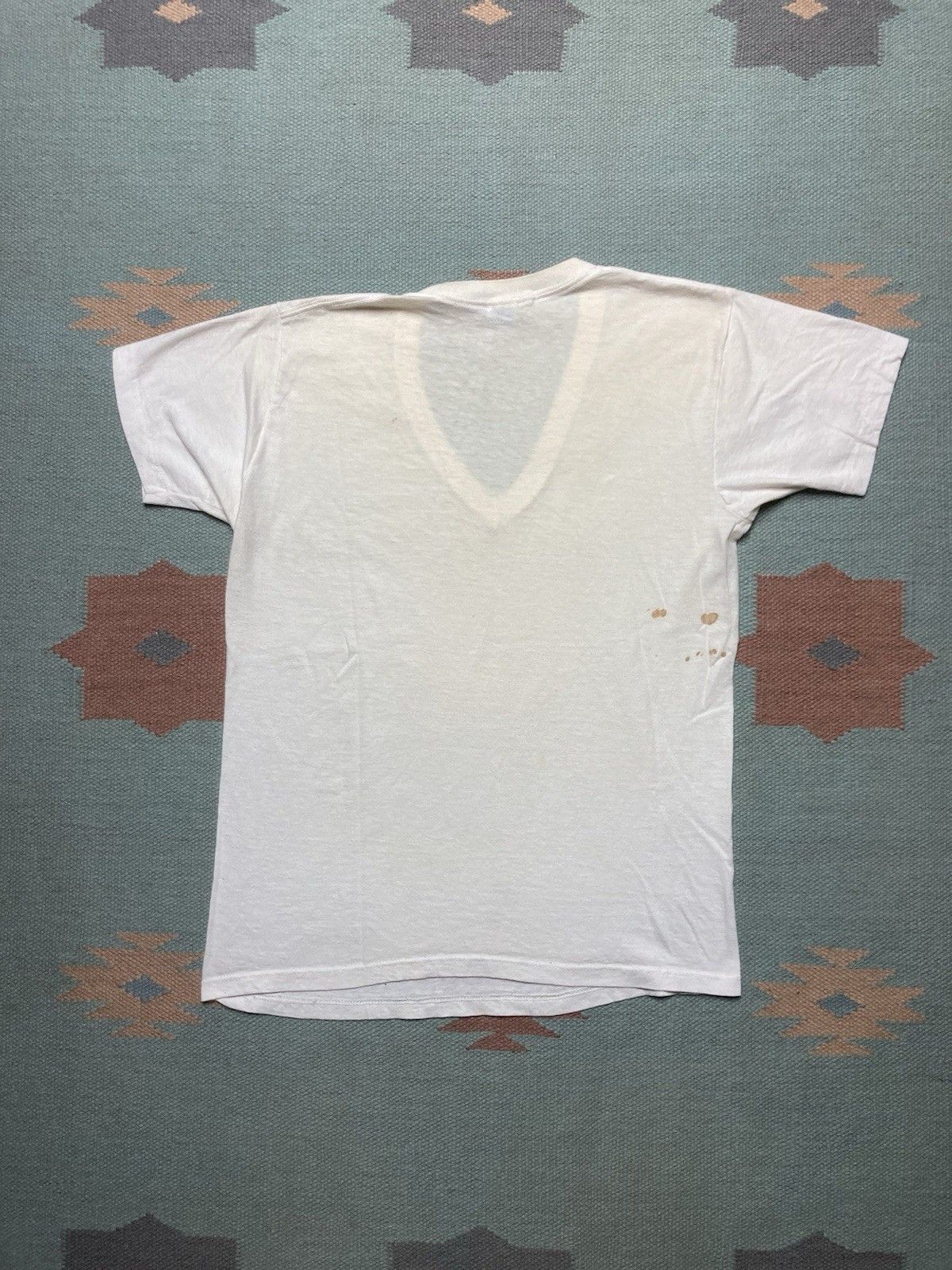 Vintage 70s blank white t shirt v neck soft cotton single stitch M Size US M / EU 48-50 / 2 - 8 Thumbnail