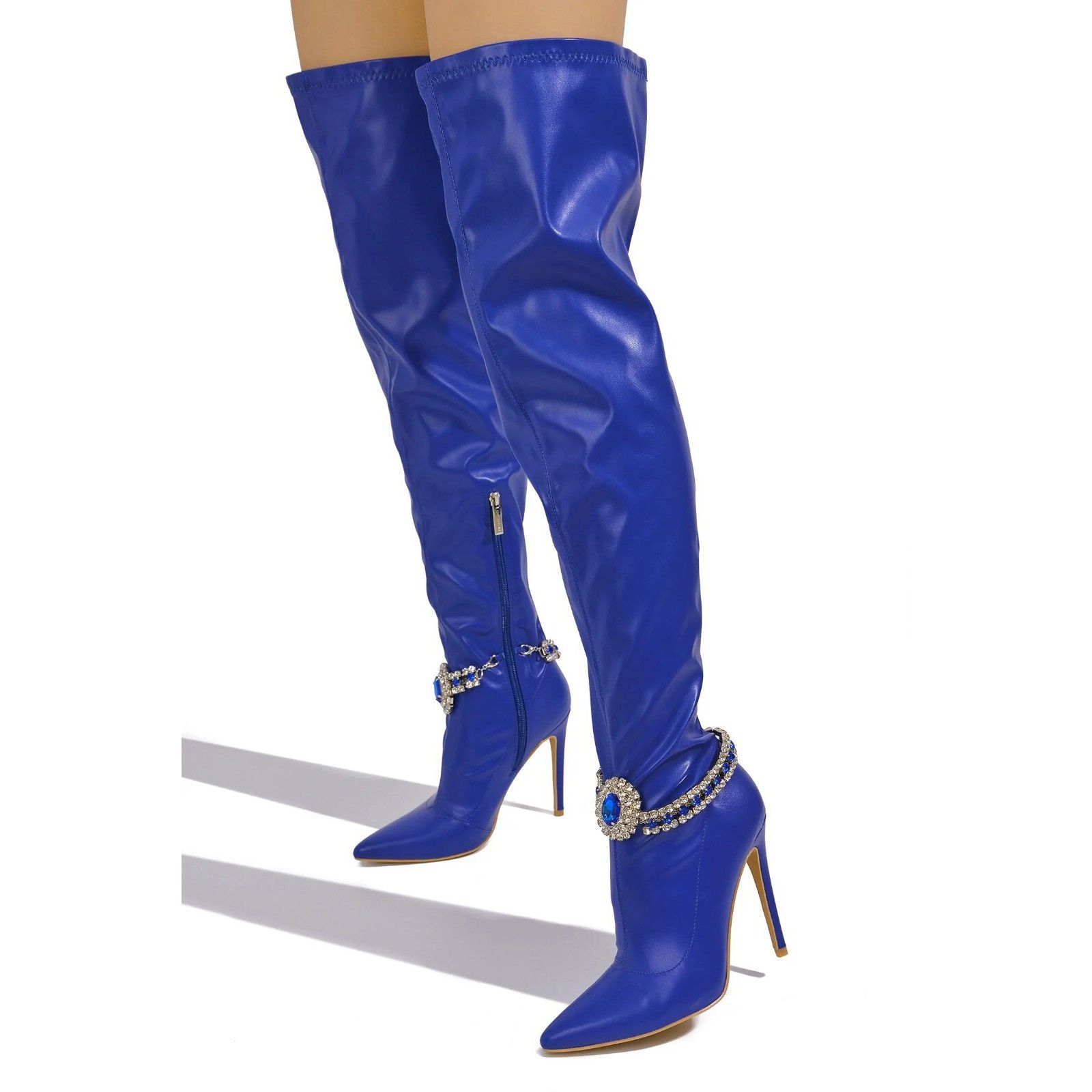 Other Lawless Bold Blue Stretch Leatherette Rhinestone Ankle Brace Size US 9 / IT 39 - 3 Thumbnail