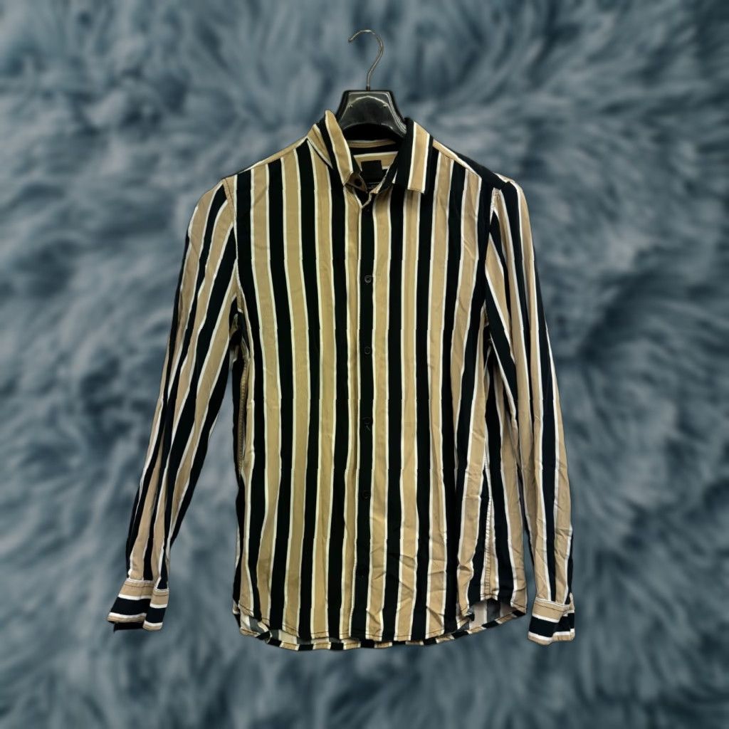 H&M Slim Fit Button Up Shirt Men M Long Sleeve Multicolor Striped Casual