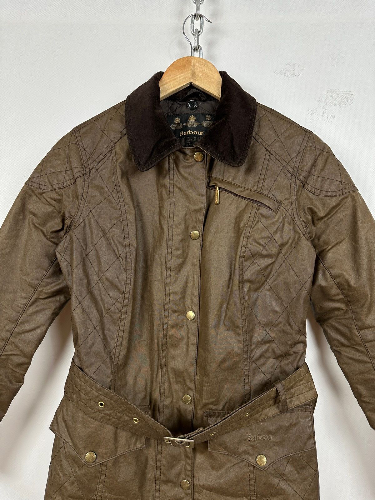Barbour Women’s Barbour Wax Quilted Belt Brown Jacket Size M / US 6-8 / IT 42-44 - 4 Thumbnail