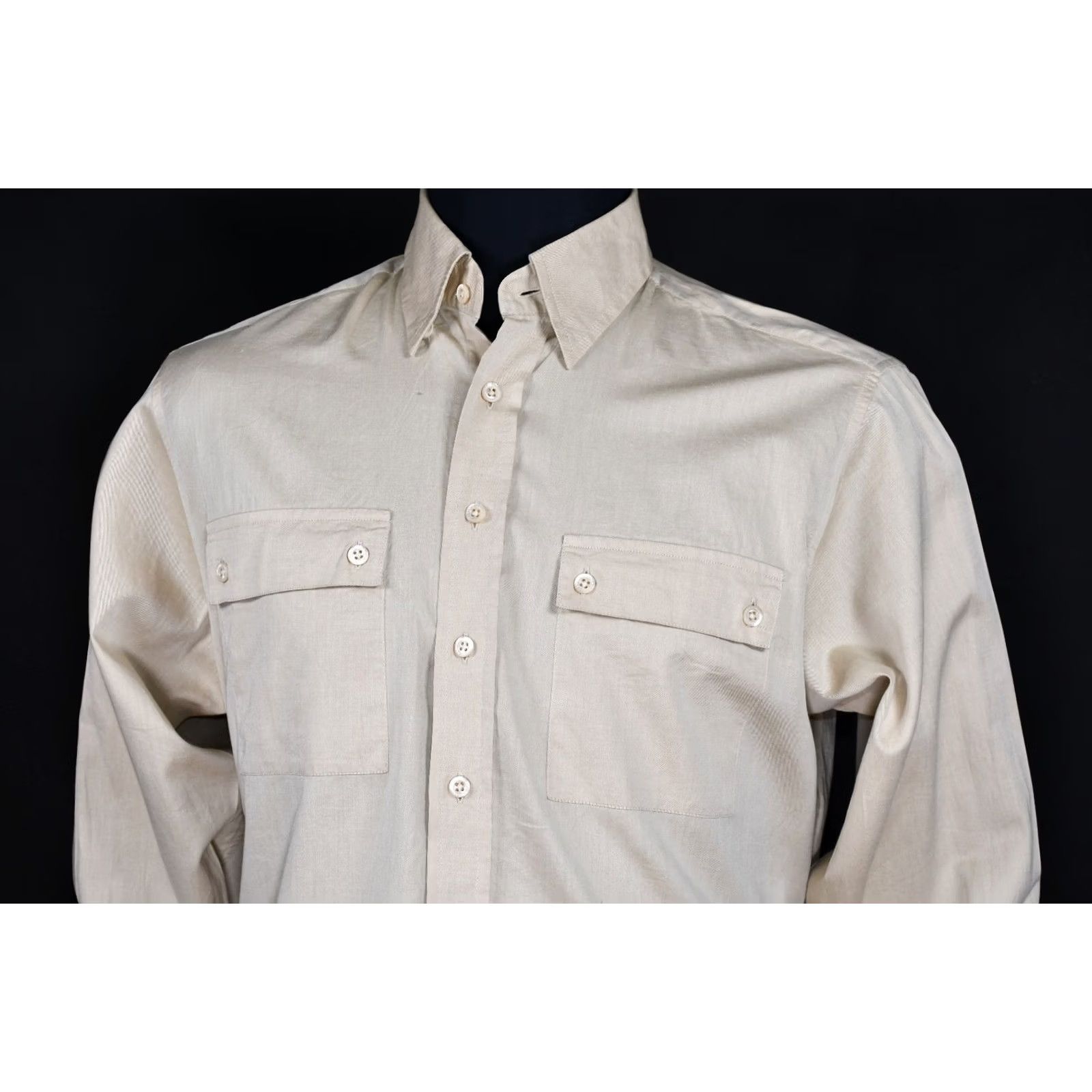 Vintage Holland & Holland Shirt Button-Down M Beige Cotton Men Regular Size M Size US M / EU 48-50 / 2 - 2 Thumbnail