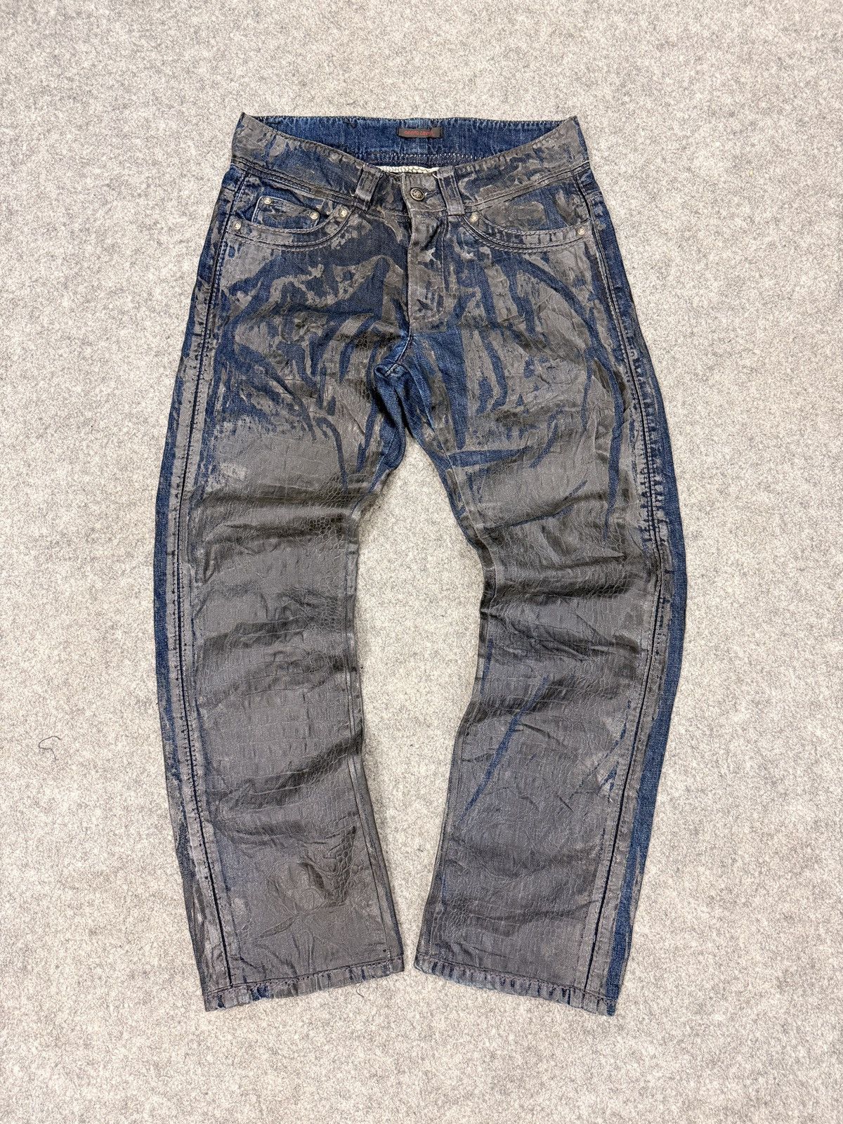 Roberto Cavalli AW2005 Roberto Cavalli Crocodile Effect Leather Waxed Denim Size US 33 - 1 Thumbnail