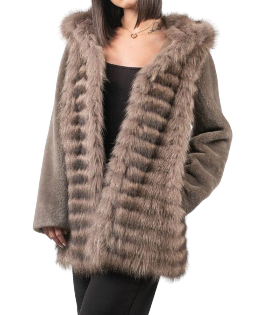 image of Mink Fur Coat x Raccoon Fur Sash Vintage Raccoon Fox Fur Long Vest in Light Brown, Women's (Size Sm