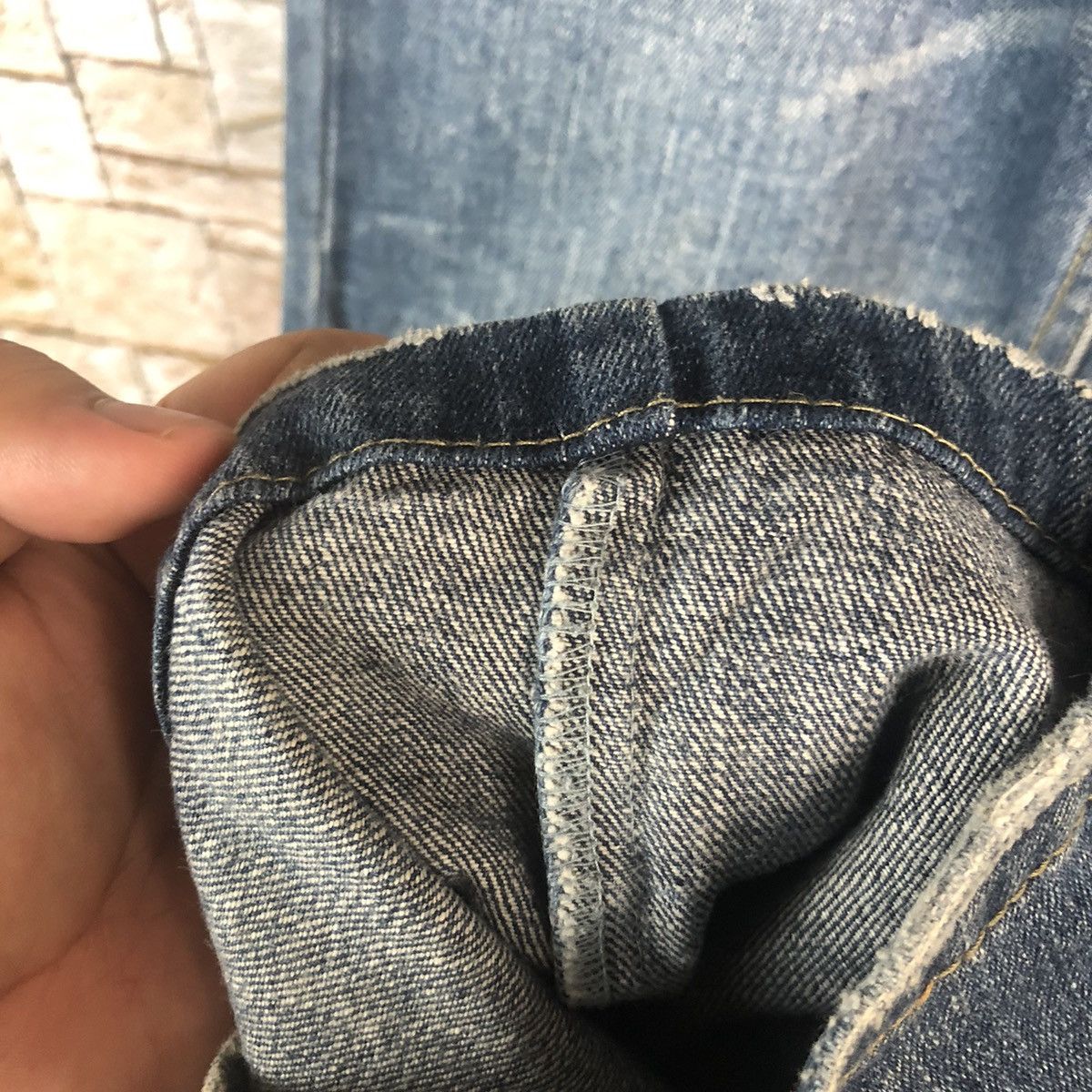 DL Nylaus Blue Double Waist streetwear Denim Pants #A116
