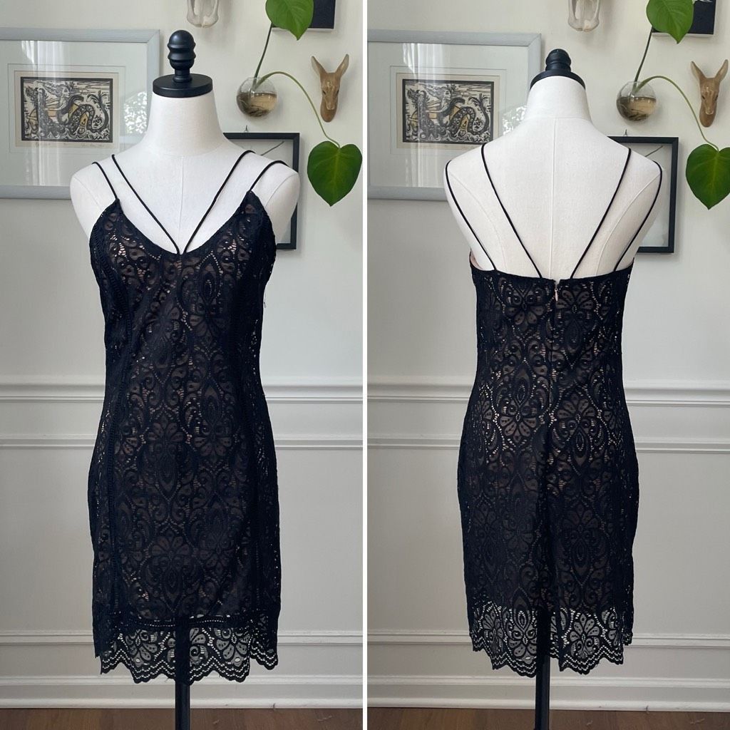Topshop TopShop Black Strappy Lace Cocktail Homecoming Dress 8 Size M / US 6-8 / IT 42-44 - 1 Thumbnail
