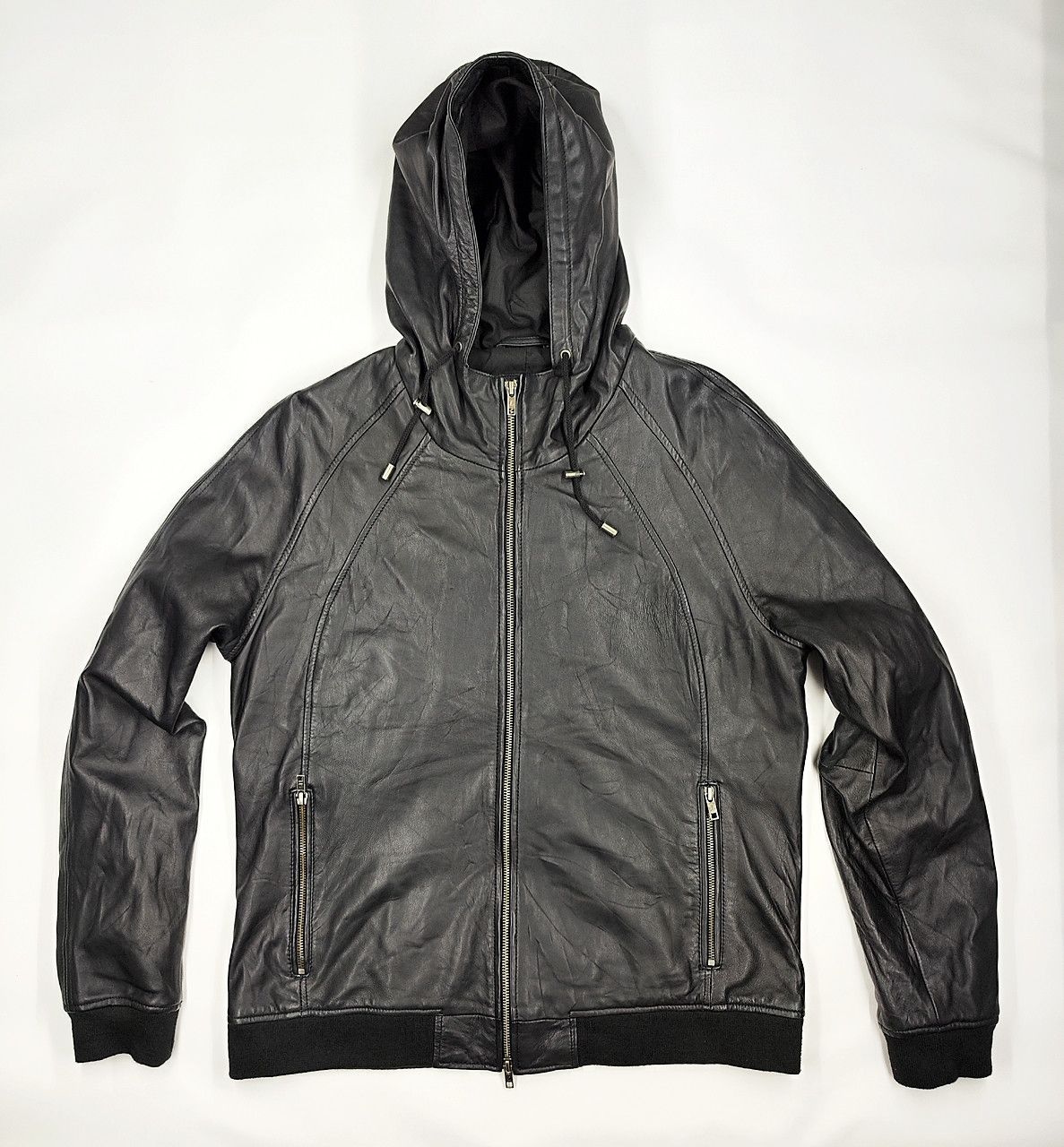 Japanese Brand LIUGOO full leather black sheepskin hoodie Size US XXL / EU 58 / 5 - 1 Thumbnail