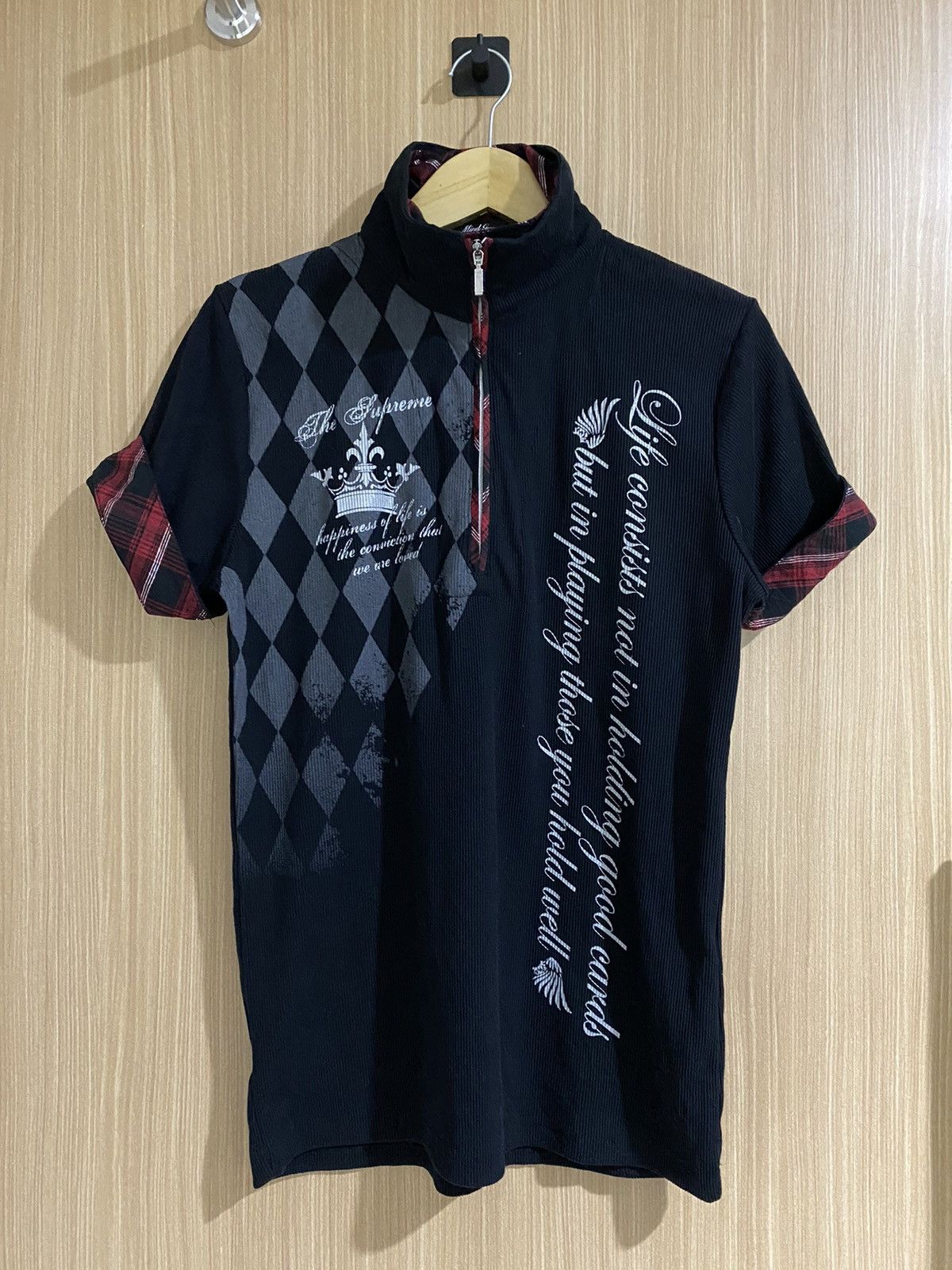 If Six Was Nine Y2k mind games double collar punk poem half zip polo shirt Size US L / EU 52-54 / 3 - 6 Thumbnail