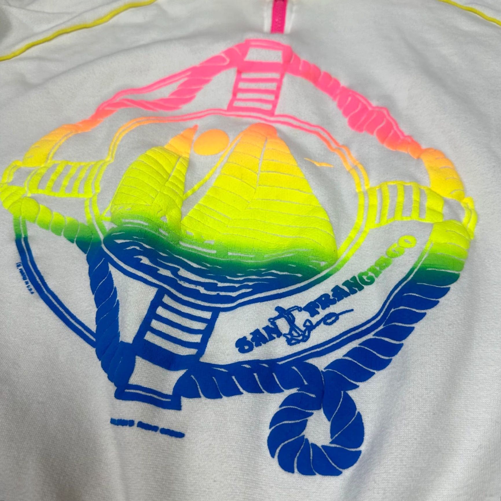 Vintage Vintage 80's Womens Pullover Sweatshirt White XL San Francisco 3/4 Slvs 1/4 Zip Sweatshirt Size XL / US 12-14 / IT 48-50 - 5 Thumbnail
