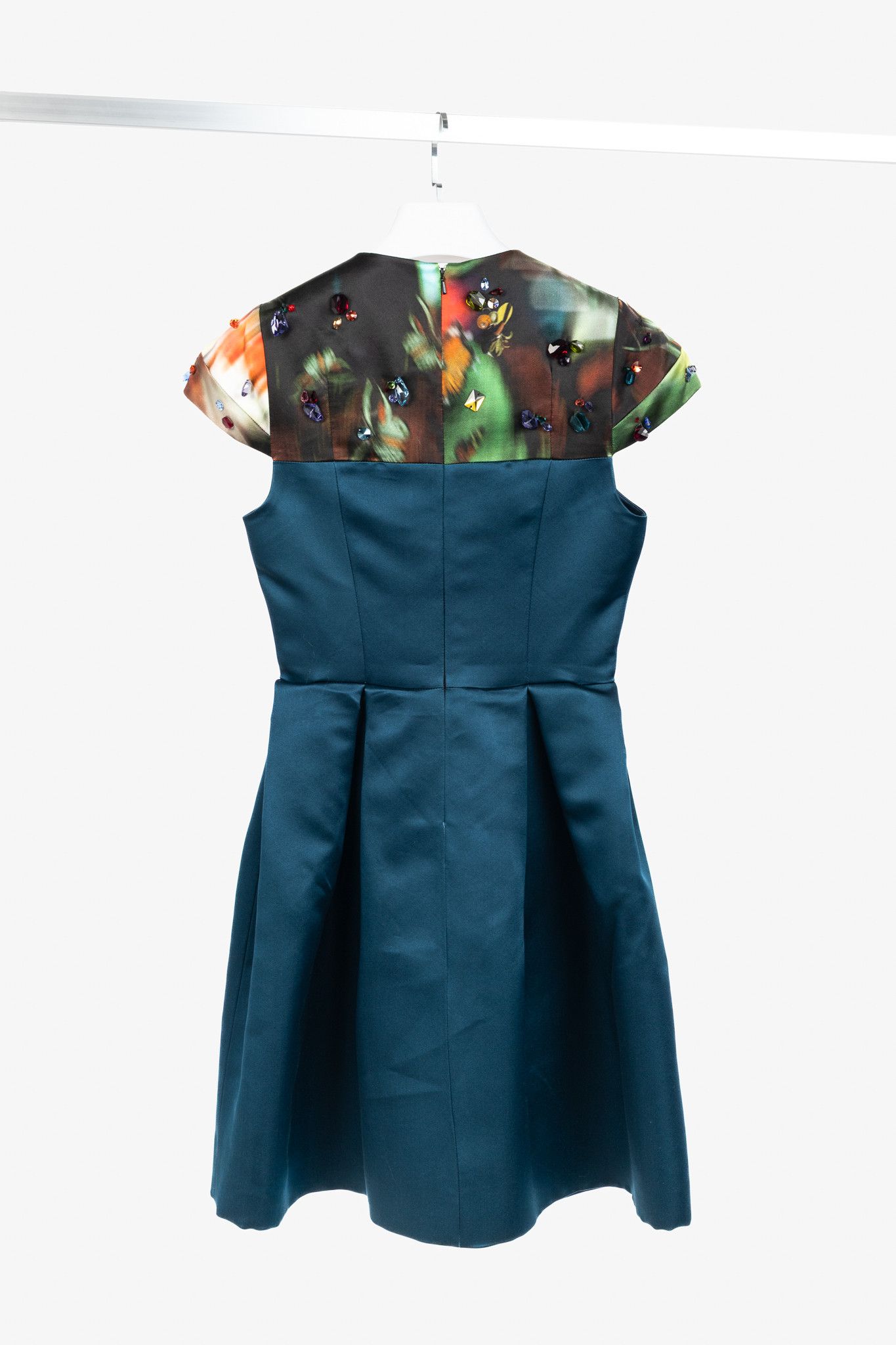 Erdem Erdem Teal Silk Satin Embellished-Yoke Pleated Dress Size S / US 4 / IT 40 - 2 Thumbnail