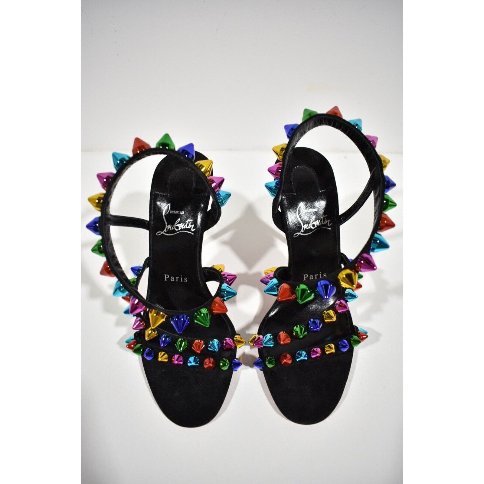 Christian Louboutin Spikita Strap 100 Black Suede Strappy Sandal Heel Pump 39 Size US 9 / IT 39 - 5 Thumbnail