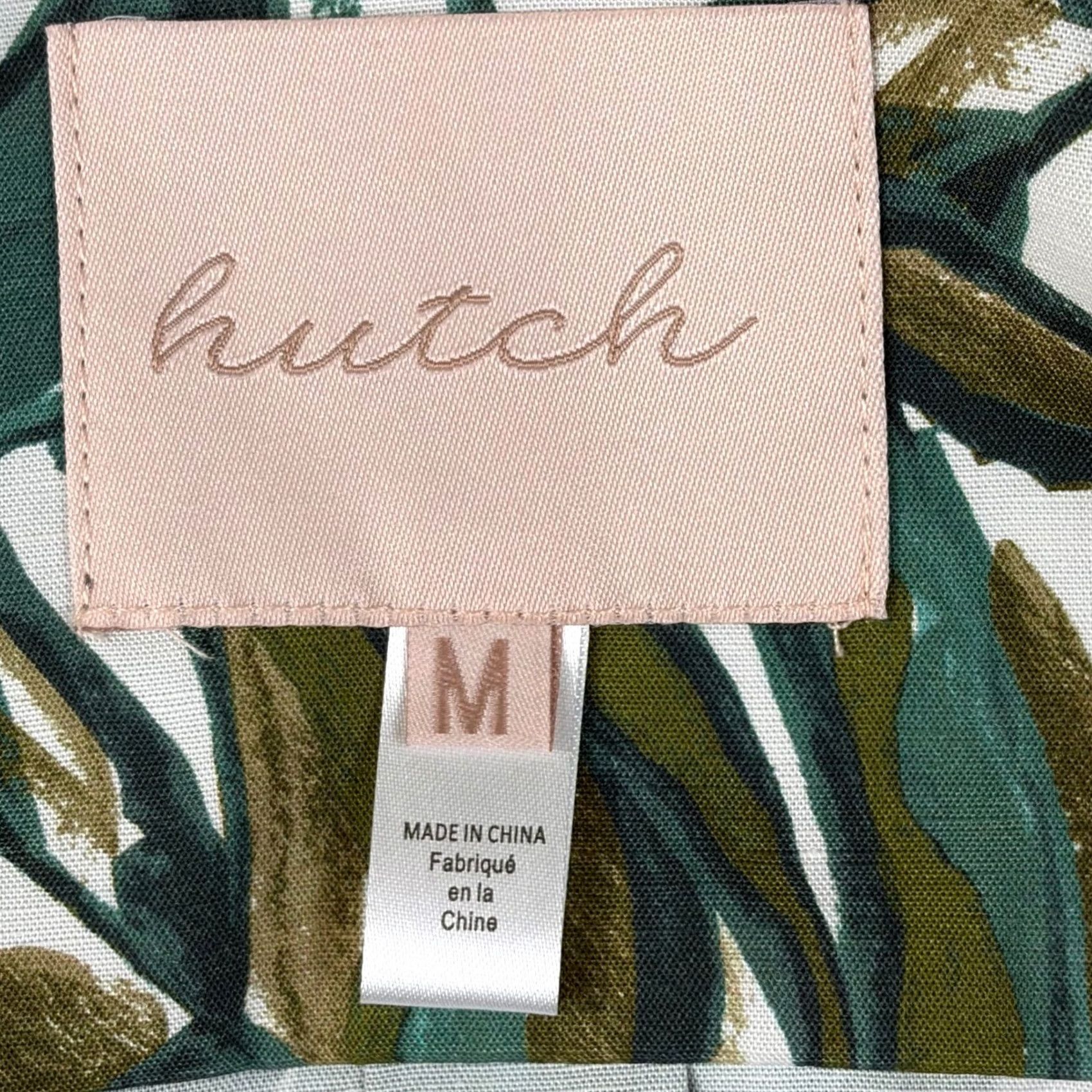 Anthropologie Hutch Cropped Utility Jacket Tropical Monstera Leaf Linen Blend Green M Jacket Women Long Sleeve Button Snap Drawstring Hem Casual Travel Workwear Size M / US 6-8 / IT 42-44 - 2 Thumbnail