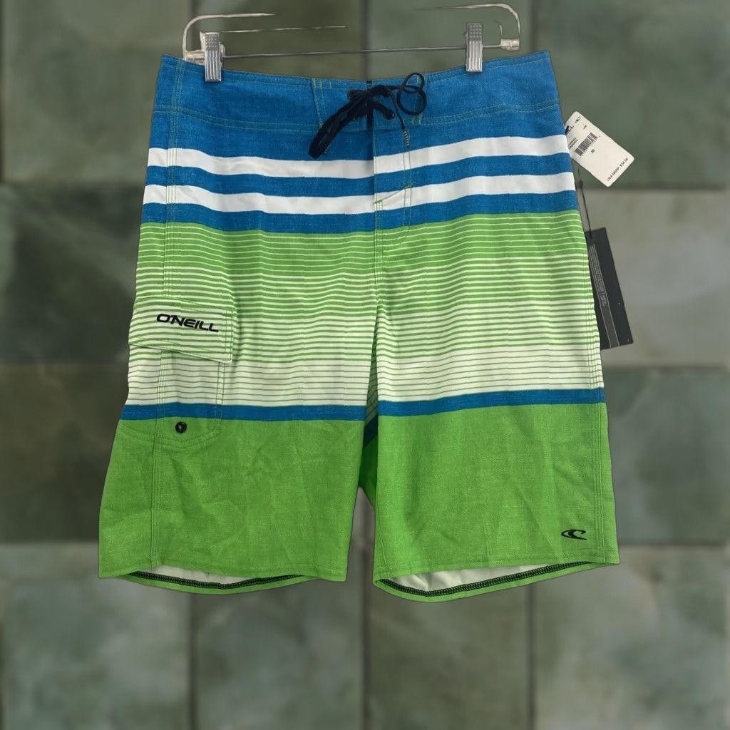 O'Neill O'Neill Cargo Board Shorts Mens 30 Lime Green Blue Striped Swimwear NWT Size US 30 / EU 46 - 1 Thumbnail