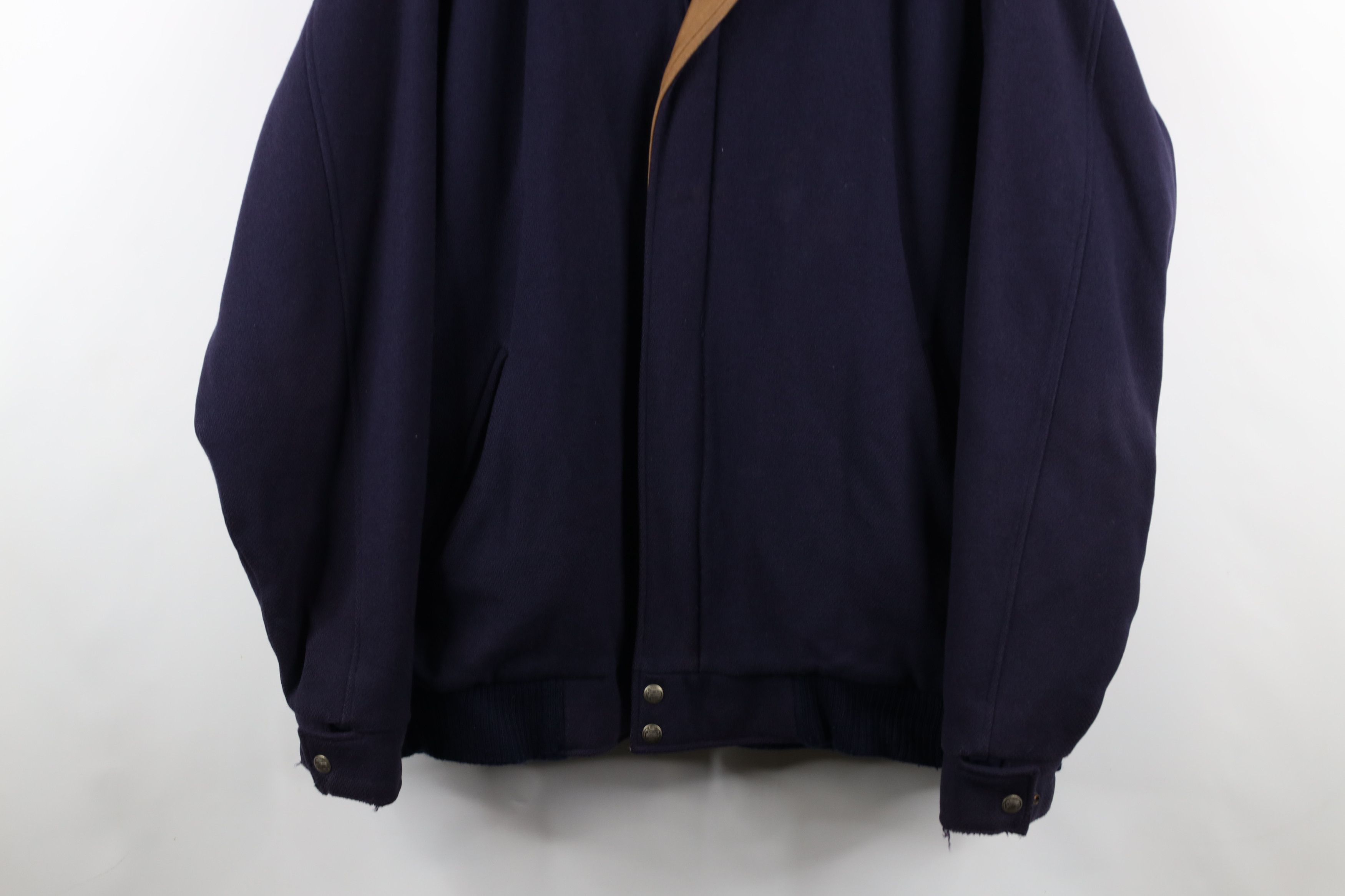 Vintage × Woolrich Woolen Mills Vintage 90s Woolrich Lined Wool Bomber Jacket Navy Blue USA Size US XL / EU 56 / 4 - 3 Thumbnail