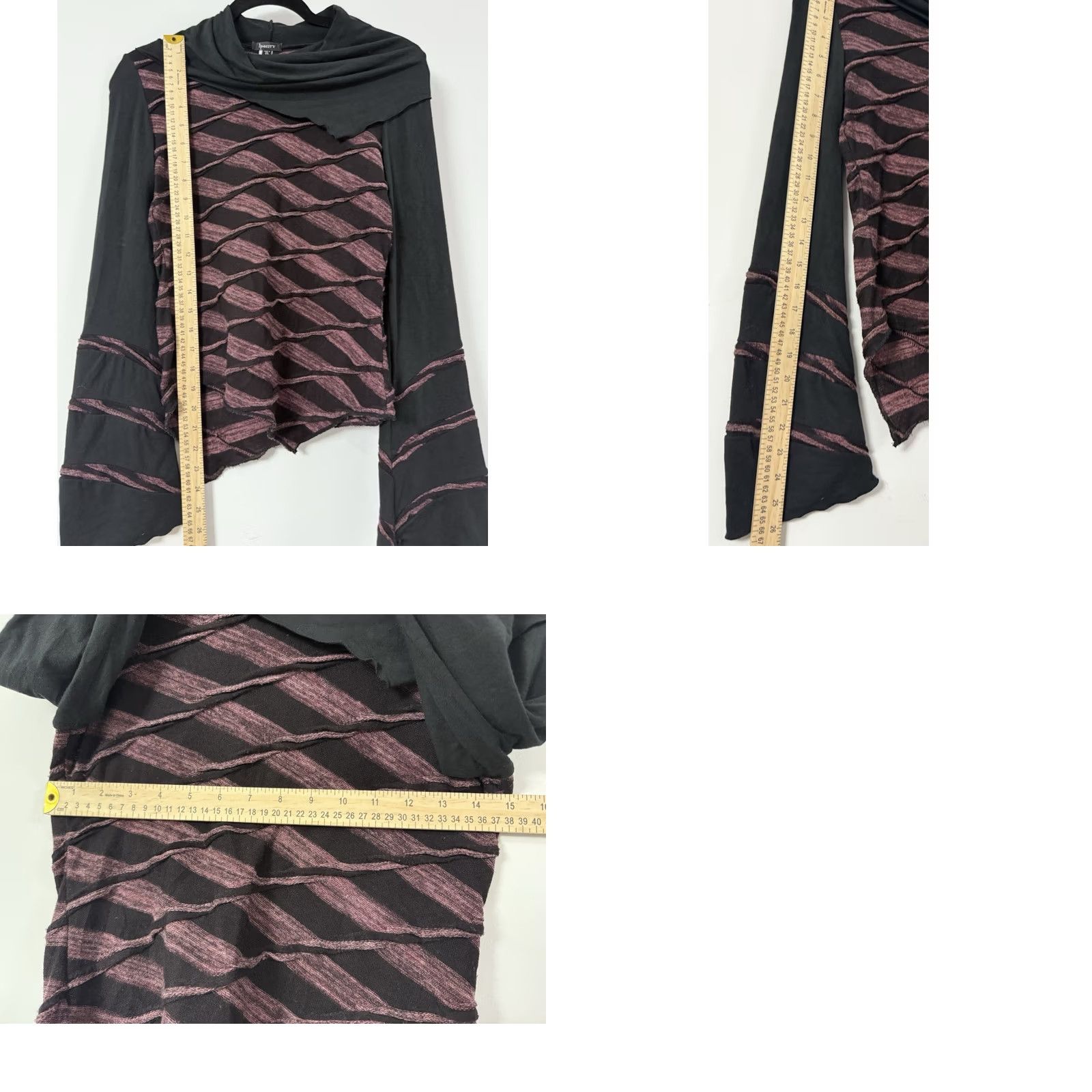 Bell Ipseity Black Pink Asymmetrical Bell Sleeve Knit Top Boho Festival XS Womens Size XS / US 0-2 / IT 36-38 - 8 Thumbnail