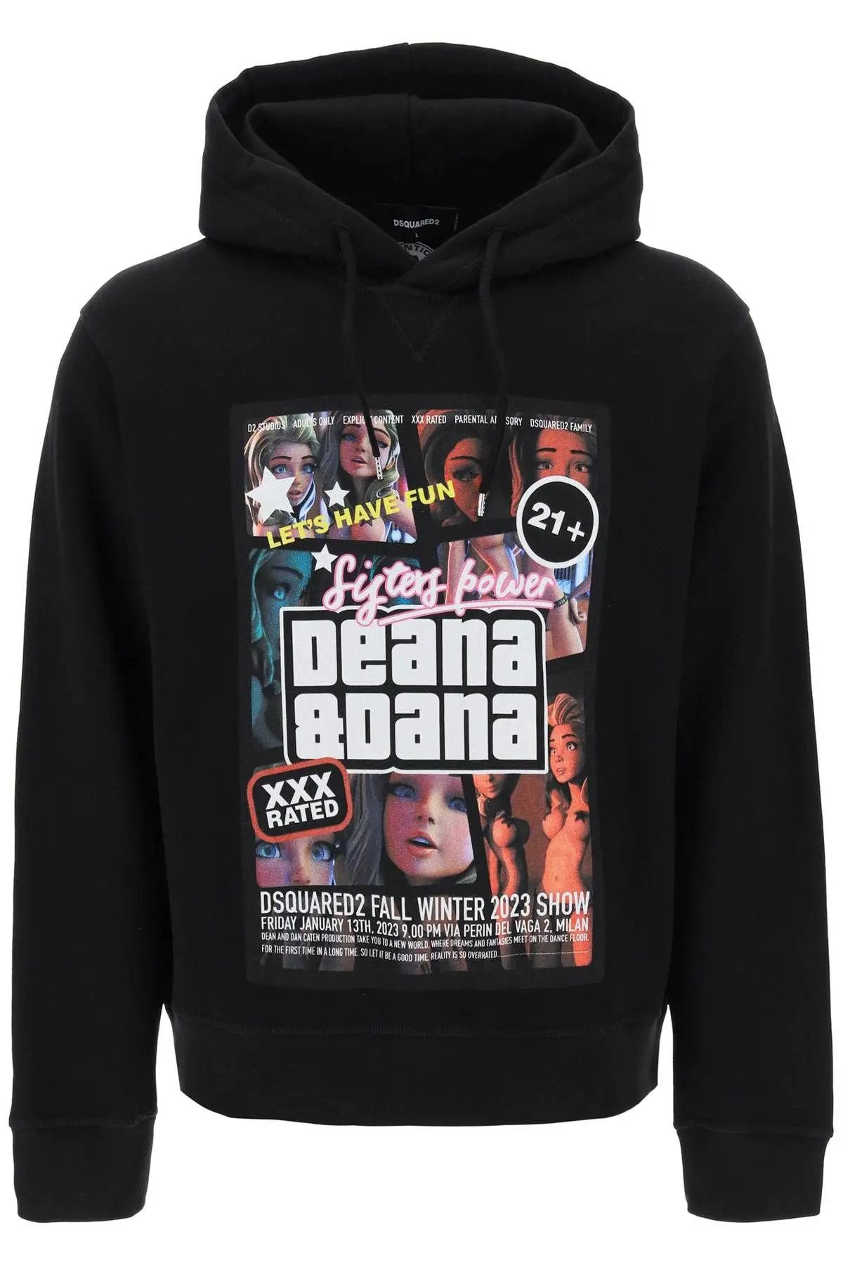 image of Dsquared2 O1S22I1N0224 Cool Fit Print Hoodie In Black, Men's (Size XL)