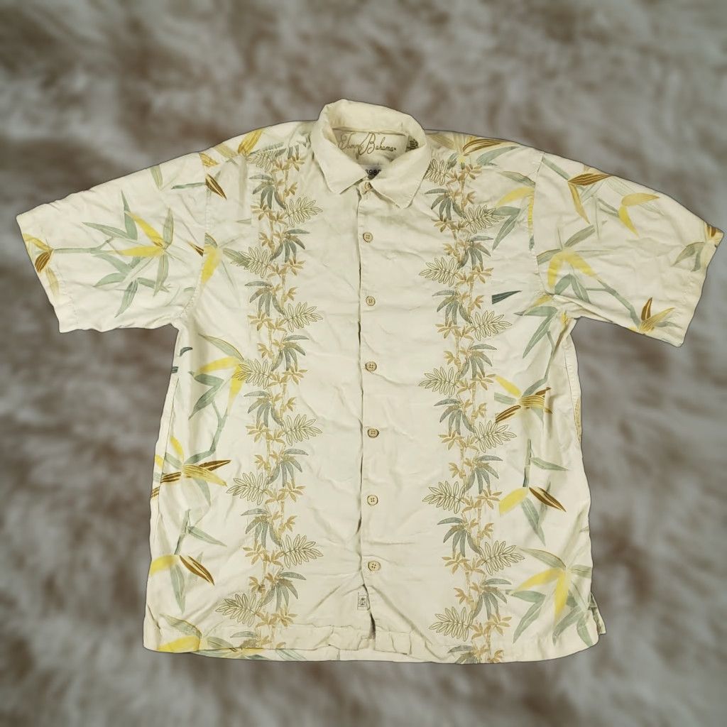 Tommy Bahama Tommy Bahama Shirt Mens Large Ivory Beige Silk Hawaiian Button Up Size US L / EU 52-54 / 3 - 1 Thumbnail
