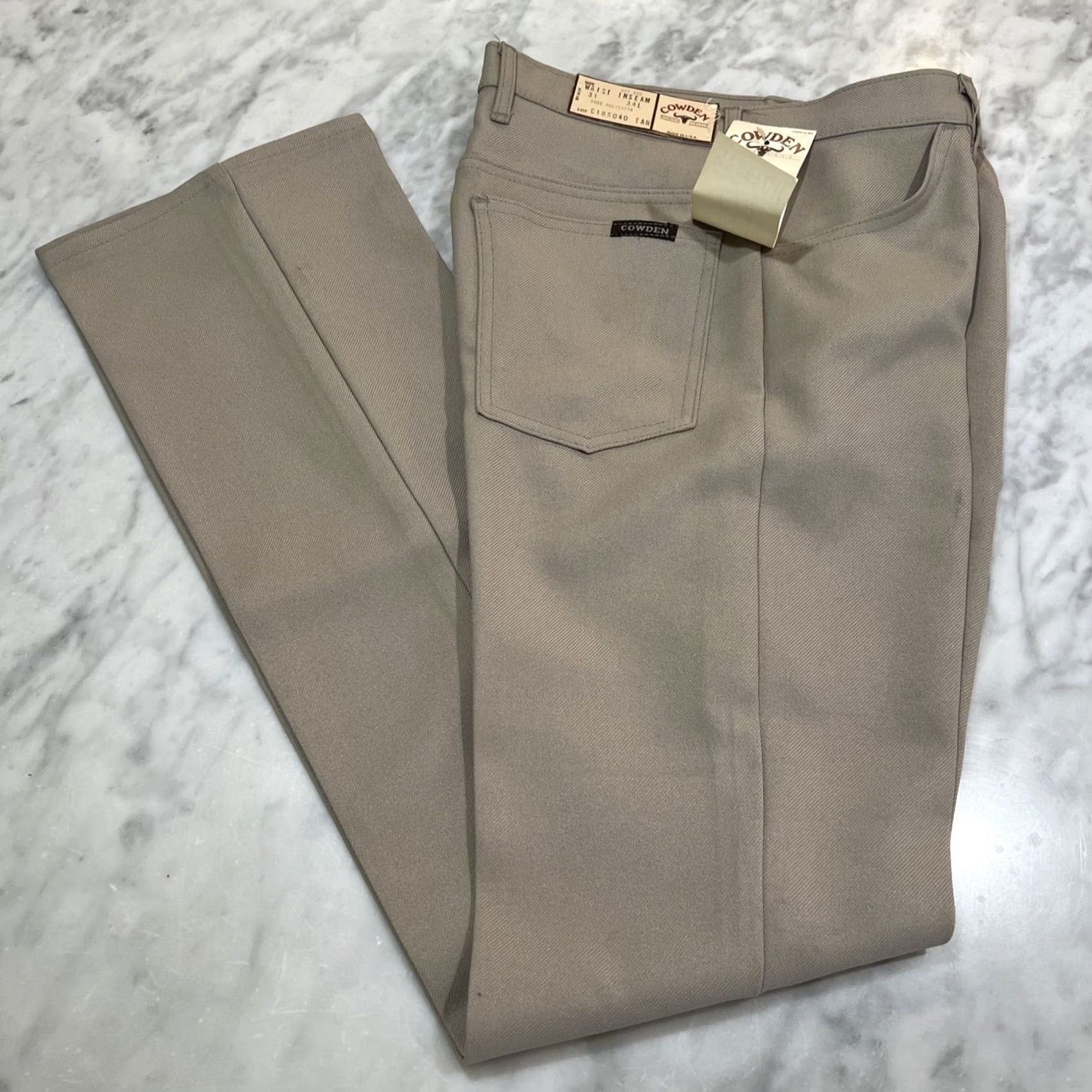 Vintage VINTAGE Cowden Western Pants Men’s 31x34L Tan 666 USA NWT Stretch Polyester Mod GoGo Size US 31 - 2 Thumbnail