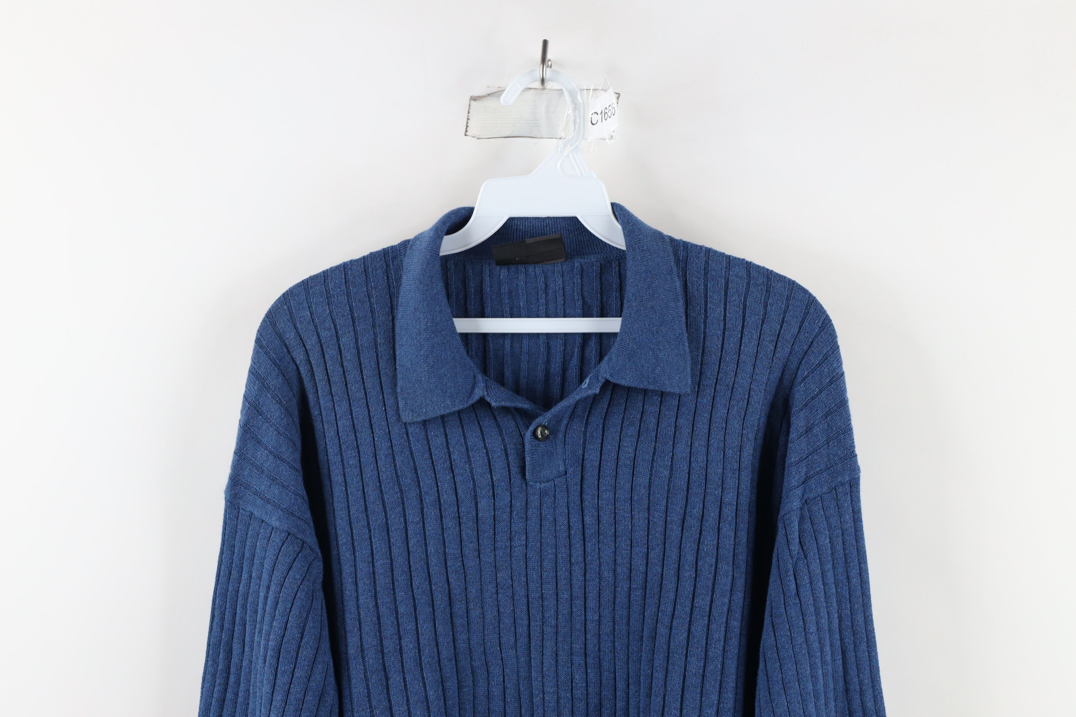 Vintage Vintage 90s Streetwear Ribbed Collared Pullover Sweater Blue Size US XXL / EU 58 / 5 - 2 Thumbnail