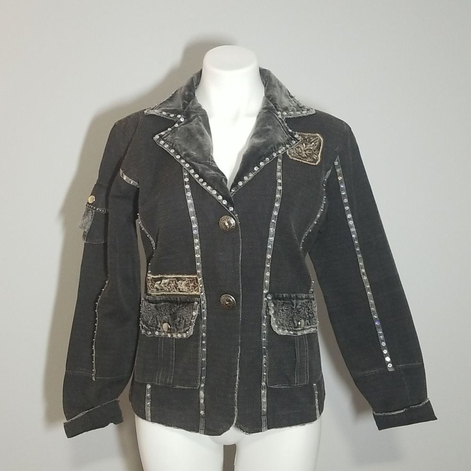 Other Moka Sport Black Wash Embellished Sequin Denim Jean Jacket Size M / US 6-8 / IT 42-44 - 1 Thumbnail
