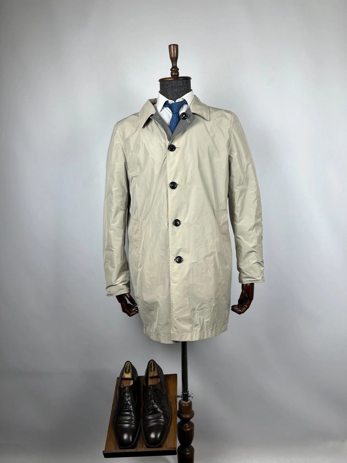 Boggi Boggi Milano Grey Wool Ivory Nylon Overcoat Reversible Coat Size US L / EU 52-54 / 3 - 1 Thumbnail