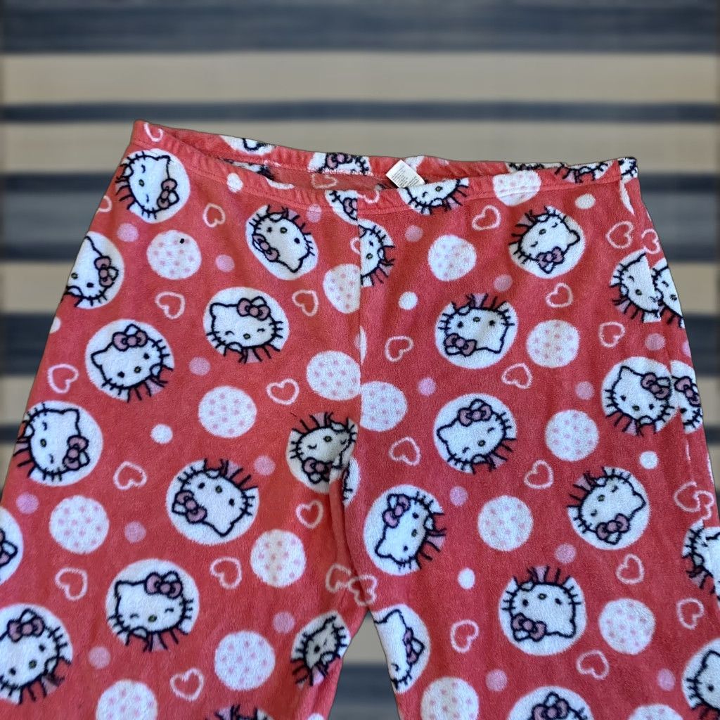 Vintage Sanrio Hello Kitty Pajama Pants Pink Peach 3XL Elastic Waist Womens Plus Fleece Sleep Pants 90s Whimsical Hearts Polka Dots Comfort Cozy Plush Size 40" / US 18 - 1 Thumbnail