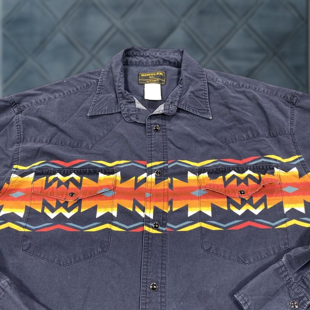Vintage VINTAGE Rustler Shirt Mens XL Blue Geometric Long Sleeve Button Up Aztec Western Size US XL / EU 56 / 4 - 1 Thumbnail