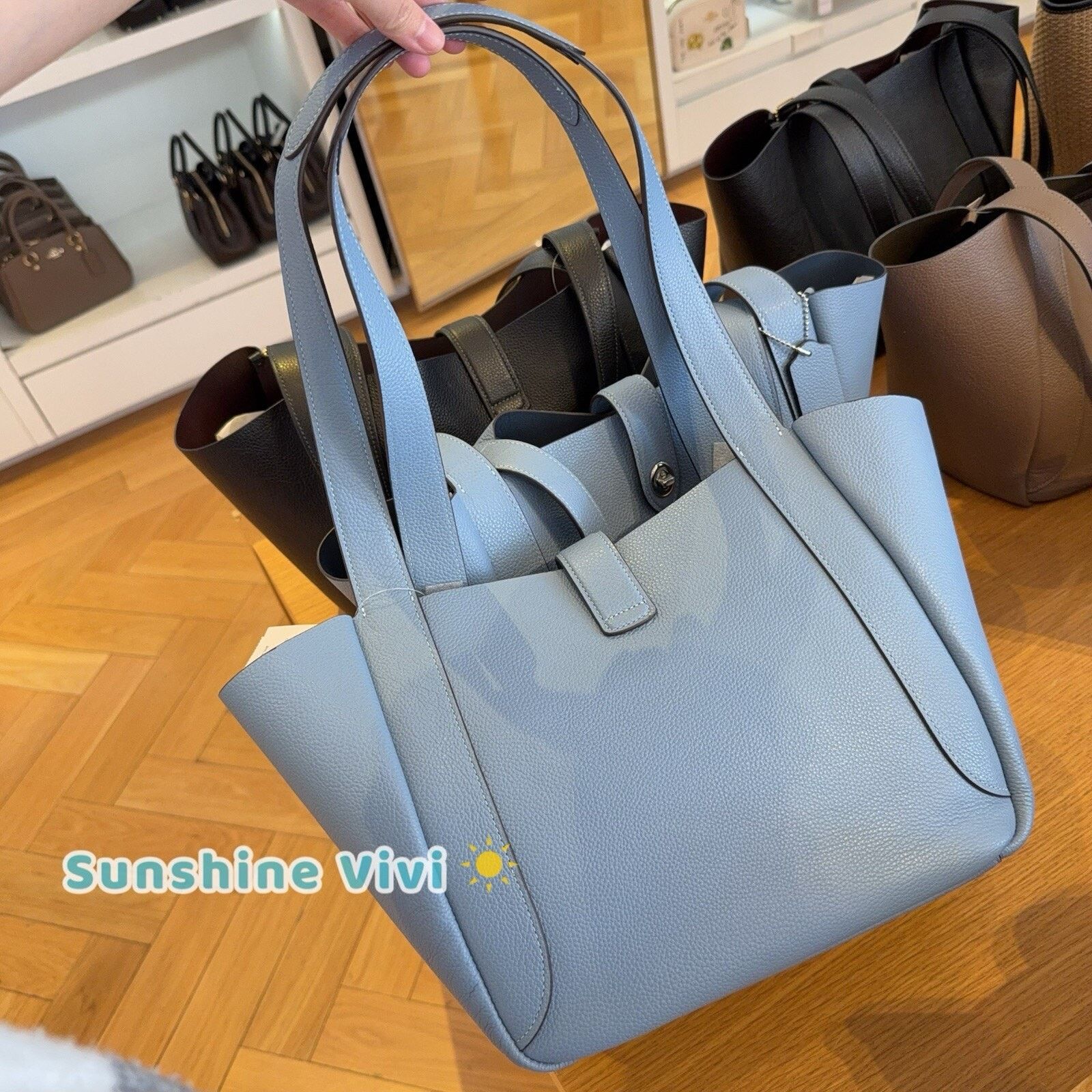 Coach NWT COACH Hadley Turnlock Tote Bag Leather Sv/Bluebell CAL17 Size ONE SIZE - 4 Thumbnail