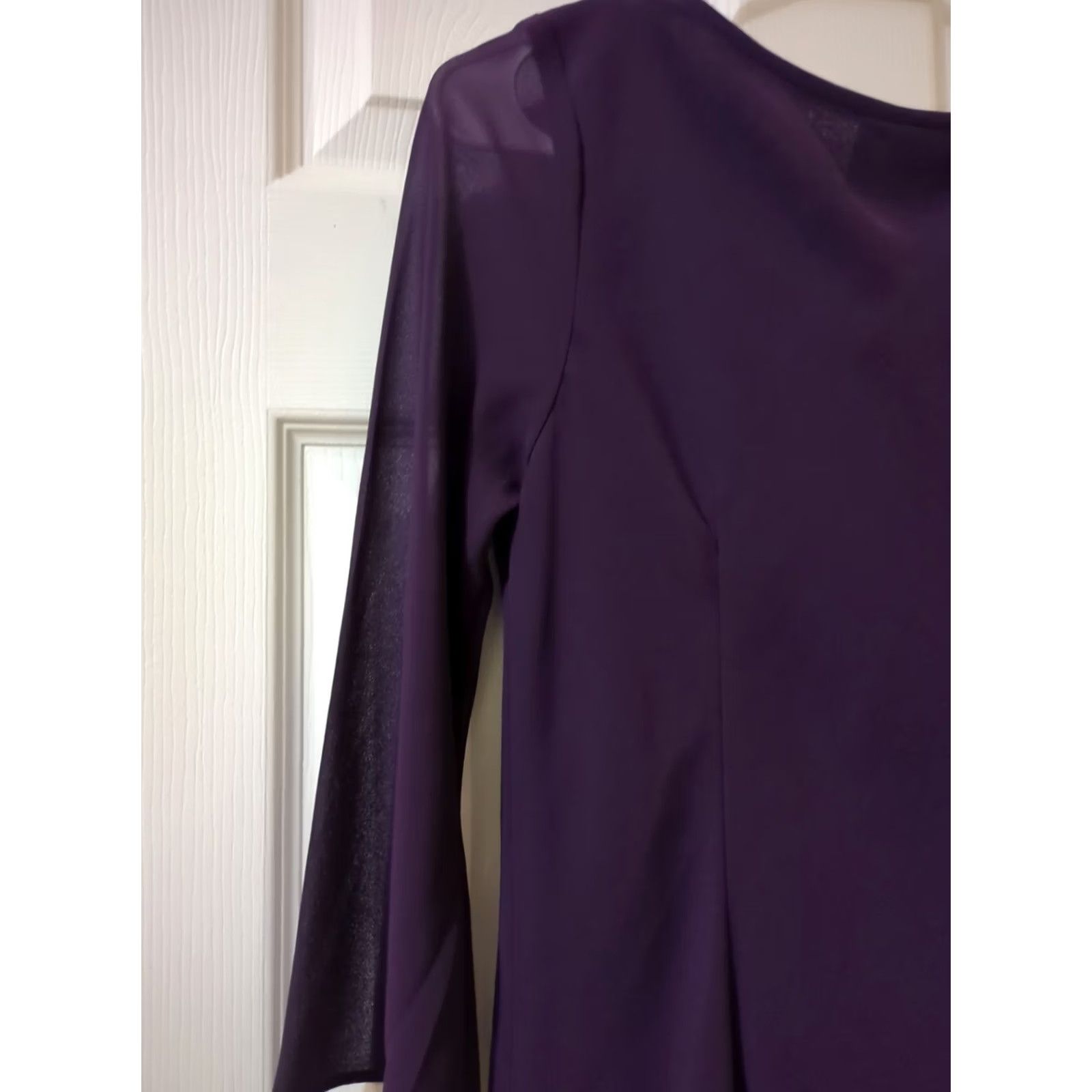 Vintage S.L. Fashions Blouse Top Purple Purple 6 3/4 Sleeve Cowl Neck Beaded Chiffon Sheer Slim Adult Women Blouse Size M / US 6-8 / IT 42-44 - 6 Thumbnail