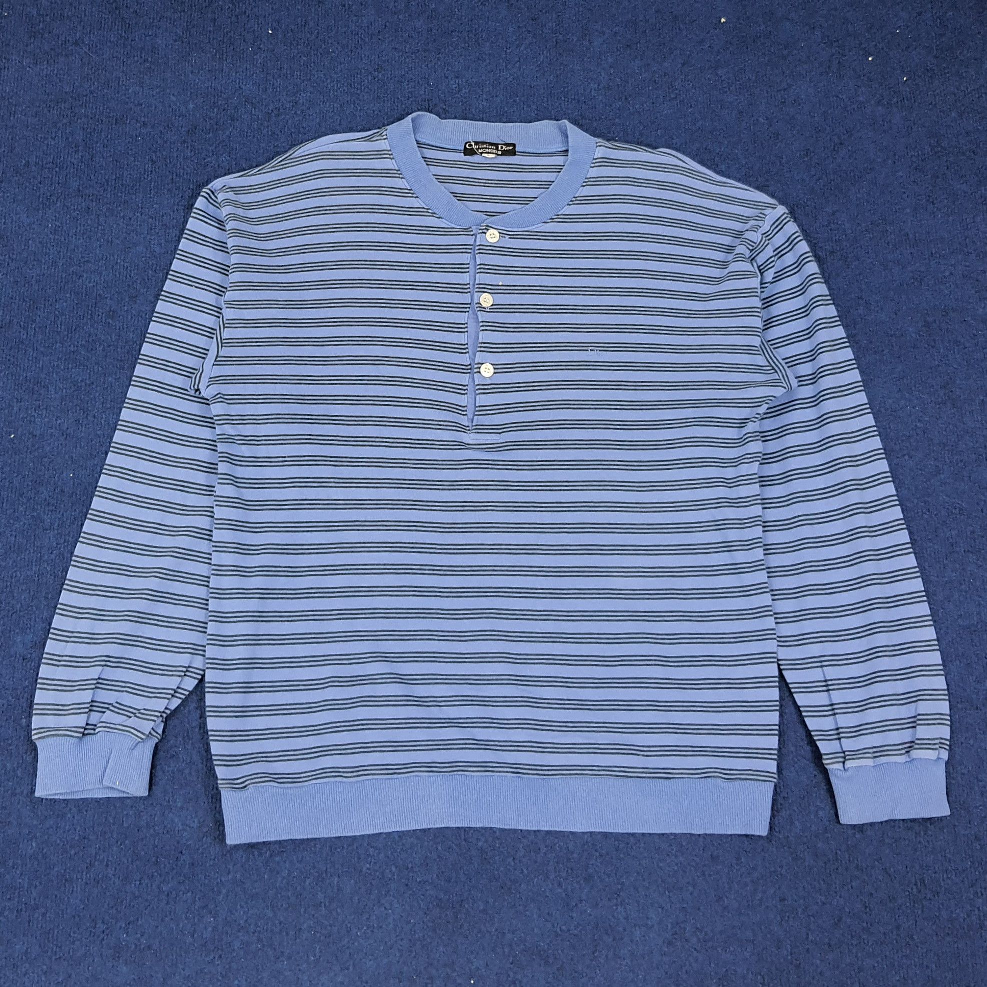 Christian Dior Monsieur × Vintage Vintage Christian Dior Striped Button Sweatshirt Size US M / EU 48-50 / 2 - 1 Thumbnail