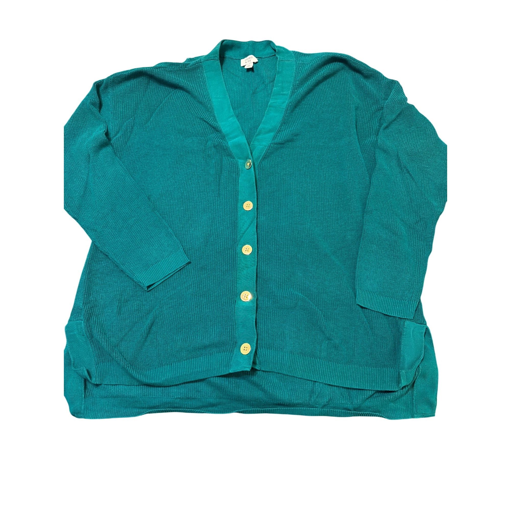 Other Crown & Ivy Green Gold Button Front Cardigan Sweater Side Sl Size XL / US 12-14 / IT 48-50 - 1 Thumbnail