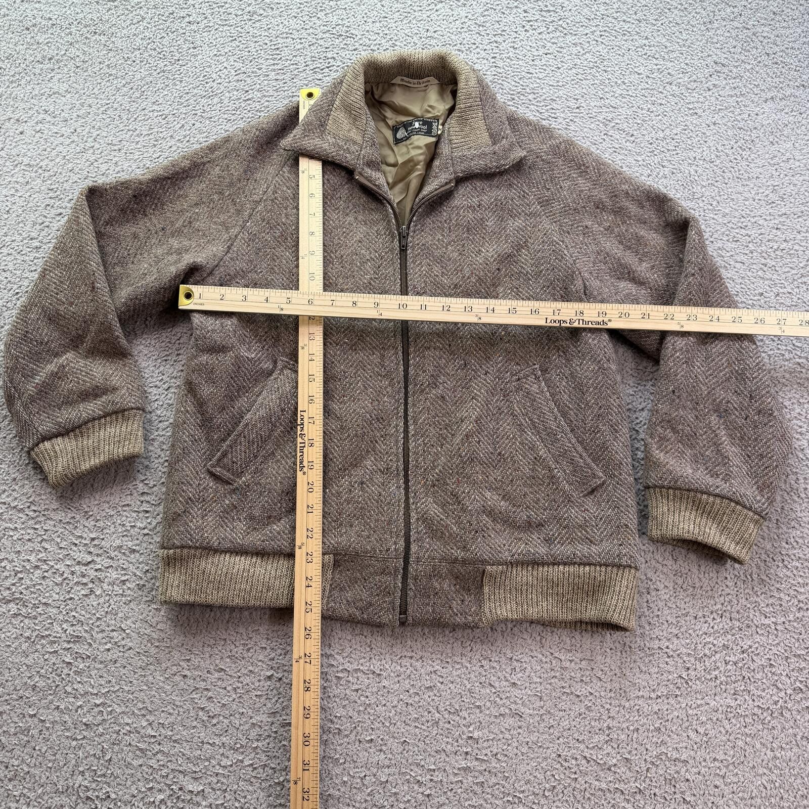 Other Vintage British Pure New Wool Herringbone Bomber Jacket UK M Size US M / EU 48-50 / 2 - 4 Thumbnail