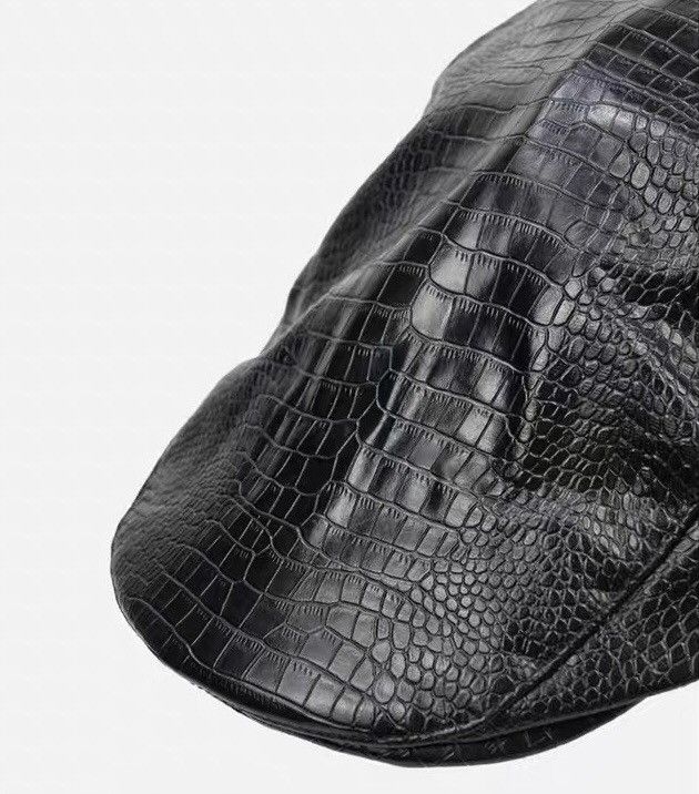 Japanese Brand Retro punk crocodile faux leather flat cap hat Size ONE SIZE - 6 Thumbnail