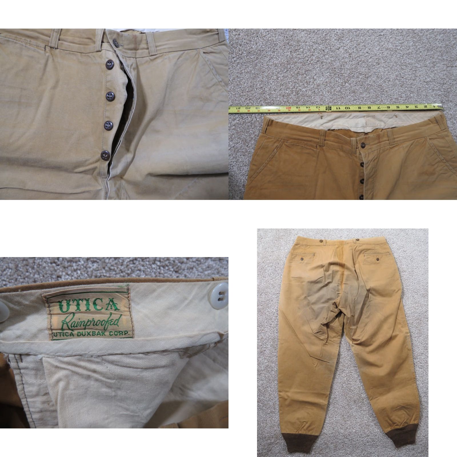 Vintage **VTG 1920S DUXBAK CANVAS HUNTING PANTS SIZE 34 BROWN BUTTON FLY** User: VTG 1920S DUXBAK CANVAS HUNTING PANTS SIZE 34 BROWN BUTTON FLY RAINPROOF Size US 34 / EU 50 - 8 Thumbnail