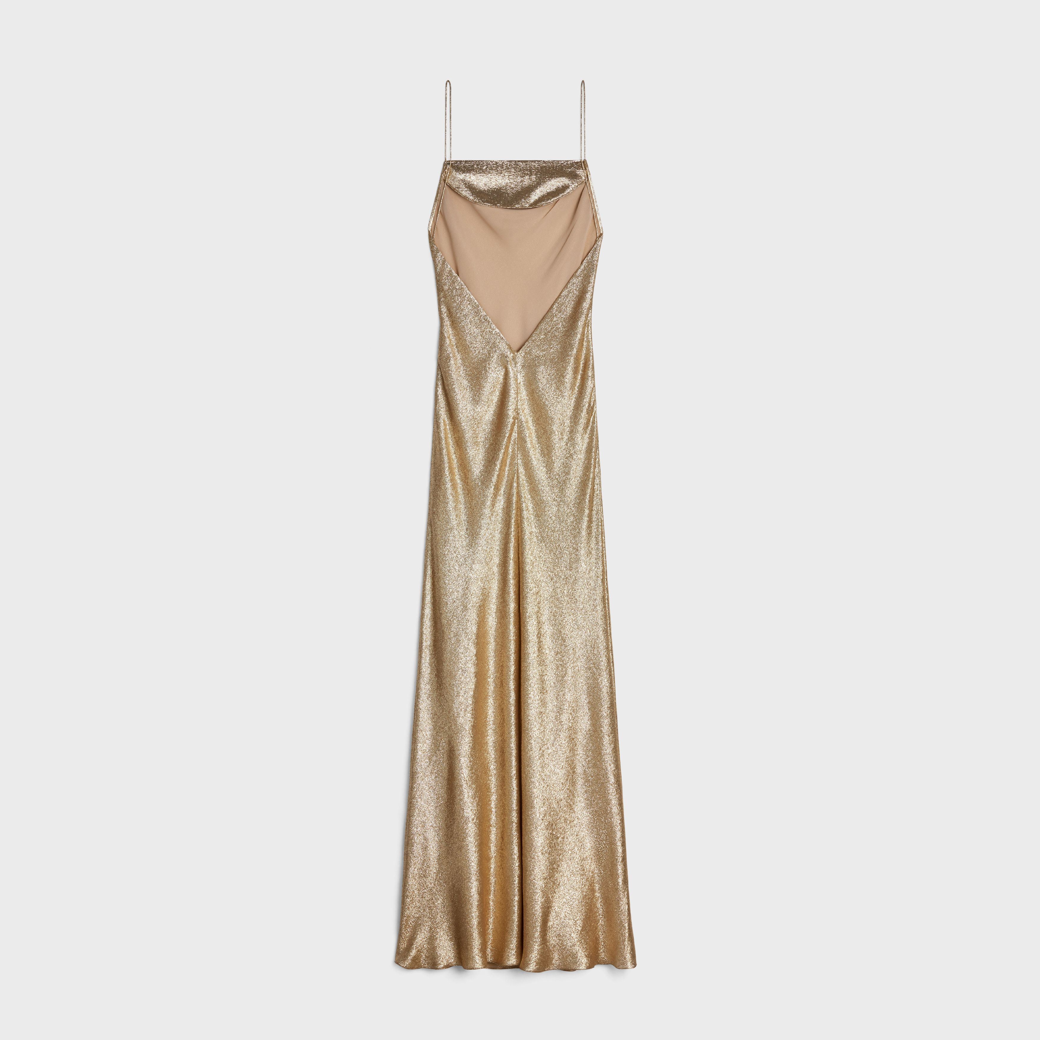 Celine o1bcso1str0824 V-Back Slip Dress In Satin Lamé in Gold Size XXS / US 00 / IT 34 - 2 Thumbnail