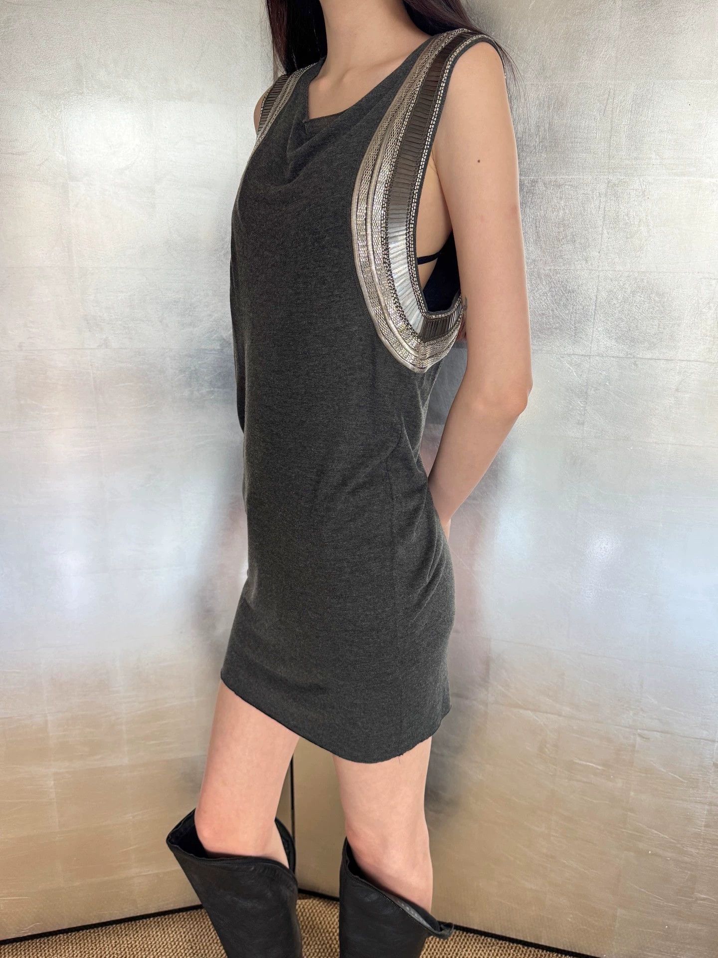 Vintage Vintage UK Metal Trim Chainmail Elastic Dress UK8 Size S / US 4 / IT 40 - 4 Thumbnail