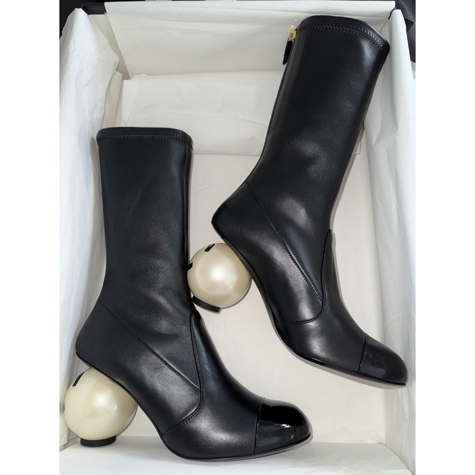 Chanel Ball Heel CC Logo Stretch Leather Calf Boots 37.5 Size US 7.5 / IT 37.5 - 2 Thumbnail