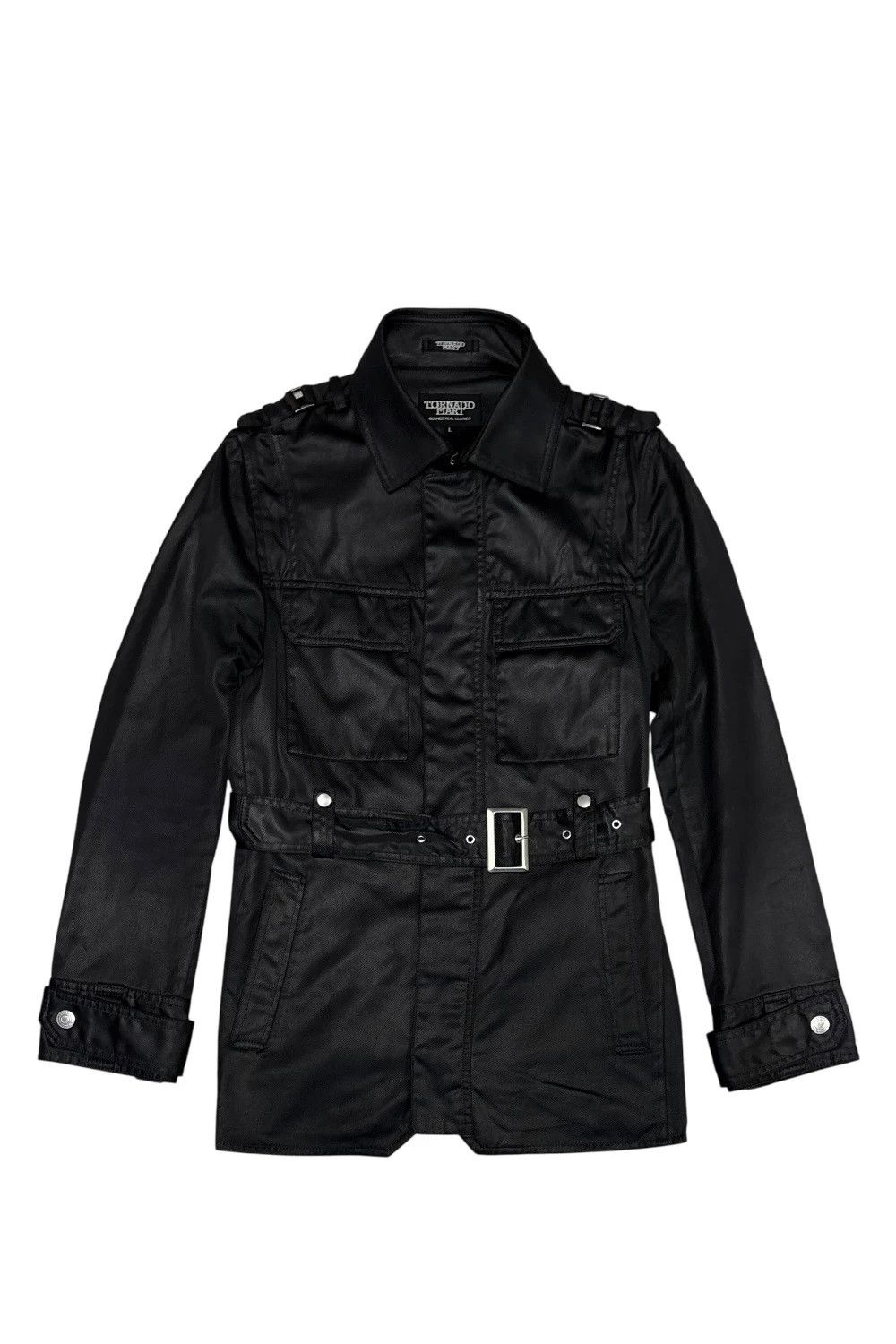 Tornado Mart black trench coat with removable belt