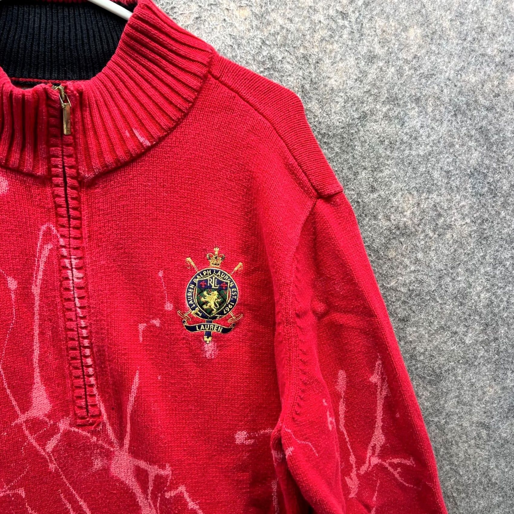 Ralph Lauren VINTAGE Lauren Ralph Lauren Sweater Women 3X Red 1/4 Zip Chunky Crown Crest Pullover Size XXL / US 16-18 / IT 52-54 - 5 Thumbnail