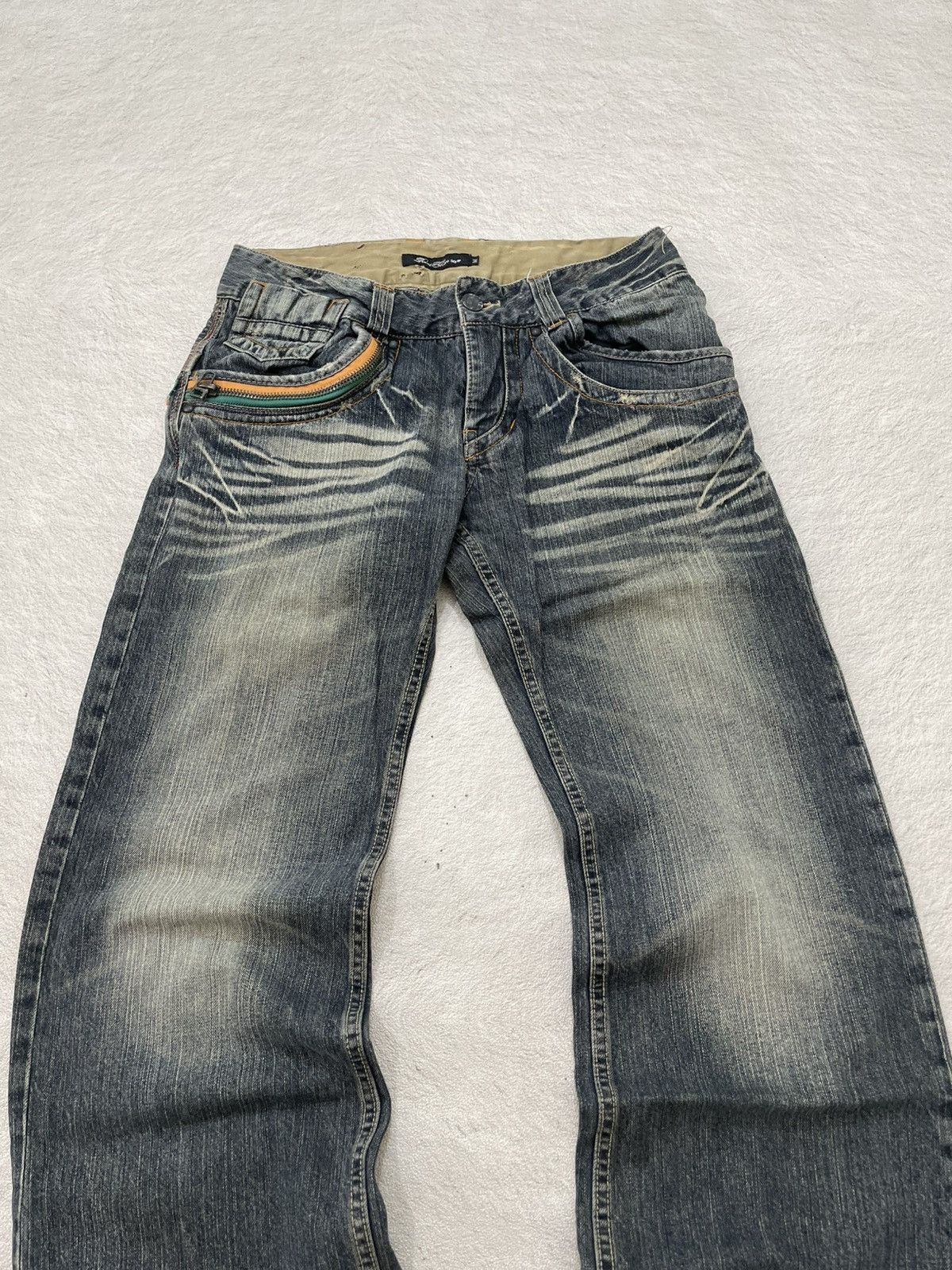 Japanese Brand 2000s Root Three Baggy Jeans Fading Distressed Denim Y2K LGB Size US 30 / EU 46 - 2 Thumbnail