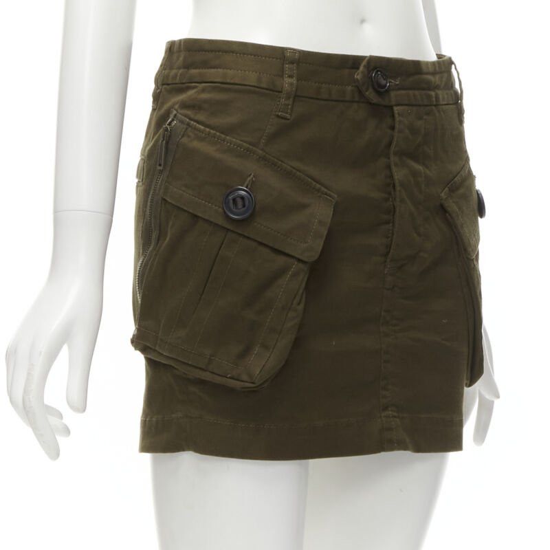 Dsquared2 DSQUARED2 2020 dark green oversized cargo pocket mini skirt IT36 XXS Size 25" / US 0 / IT 36 - 1 Thumbnail