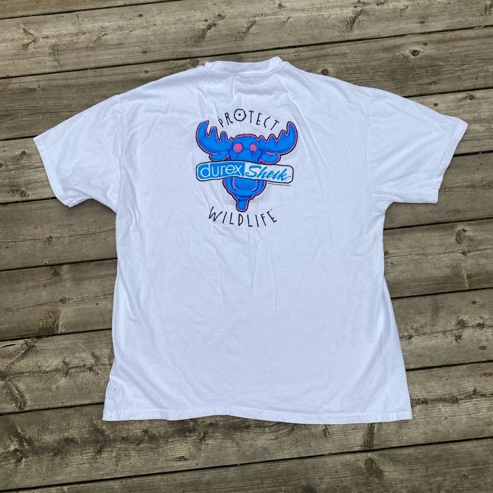 image of Vintage 1997 Durex Protect Wildlife Promo T Shirt XL White, Men's