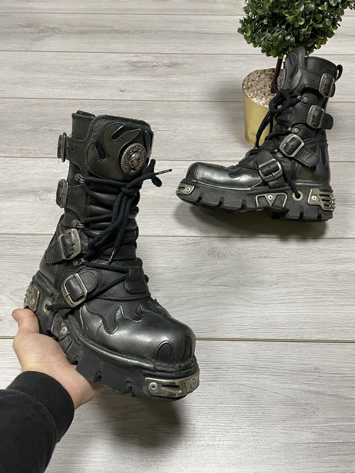 New Rock New Rock flame 🔥 reactor leather high boots fire | Grailed