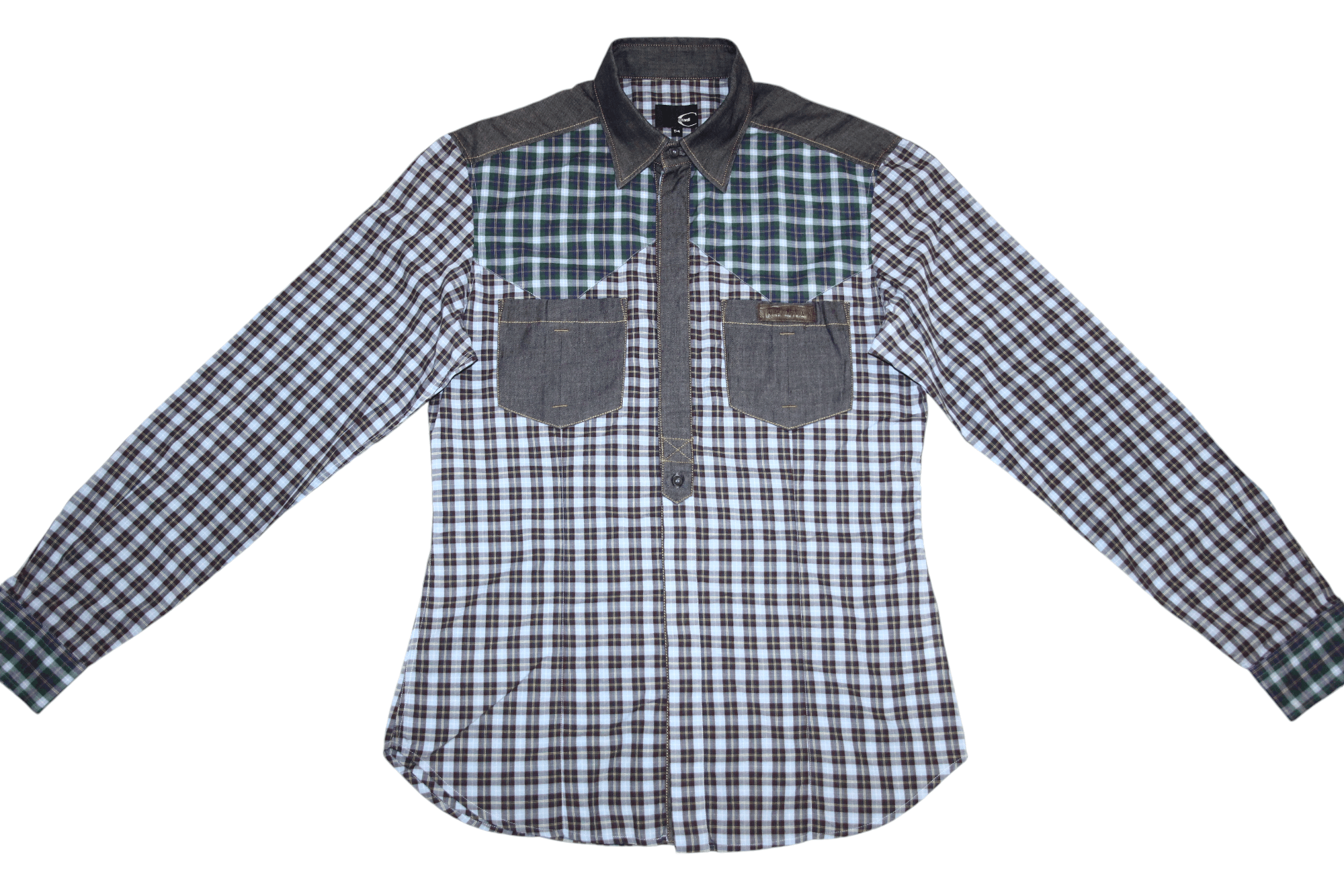 Roberto Cavalli Cavalli gradient checkered denim trim popover western shirt Size US L / EU 52-54 / 3 - 2 Thumbnail